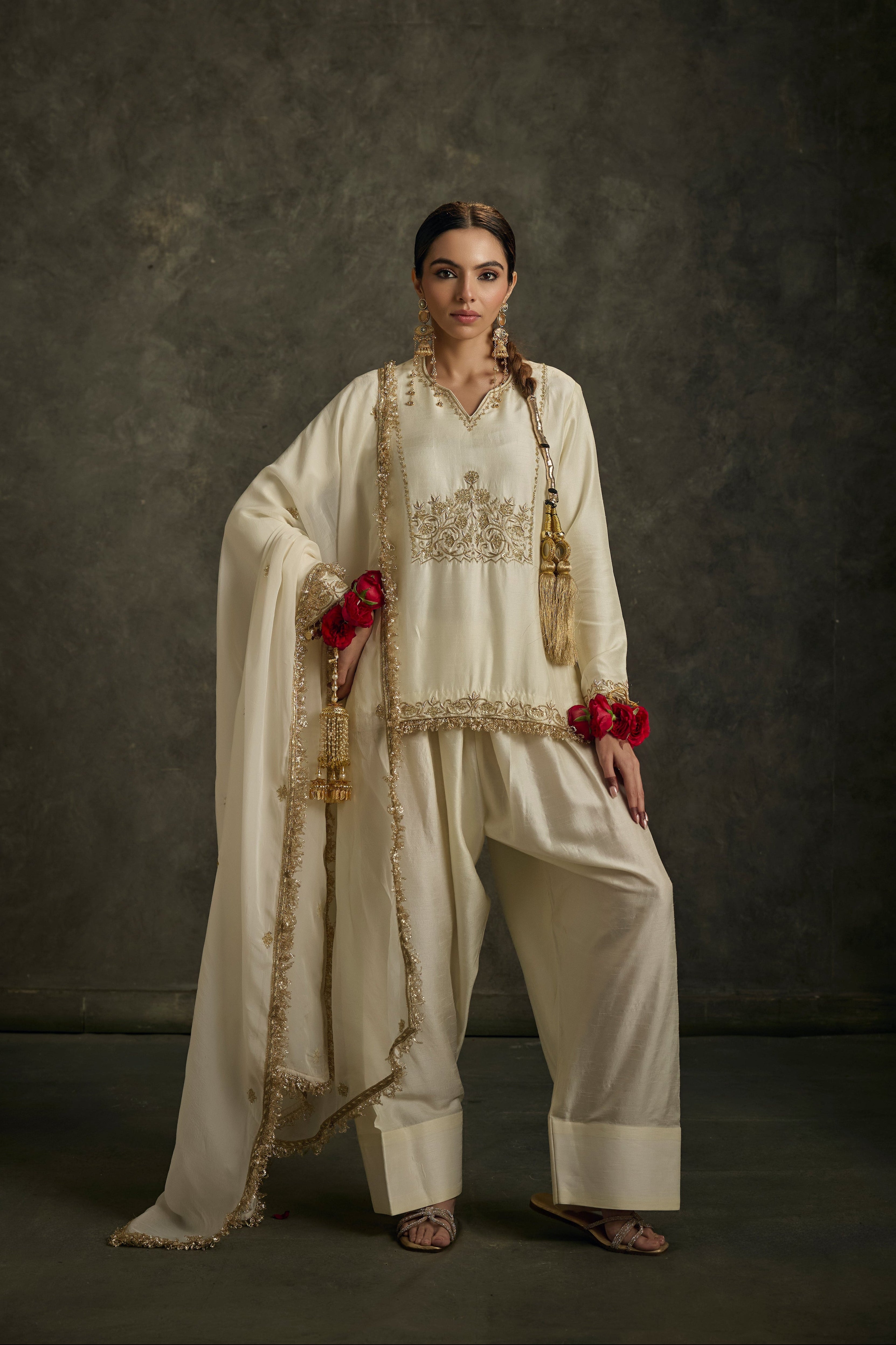 Sohniyat - Ivory Zardozi Kurta Salwaar Set with Embroidered Dupatta