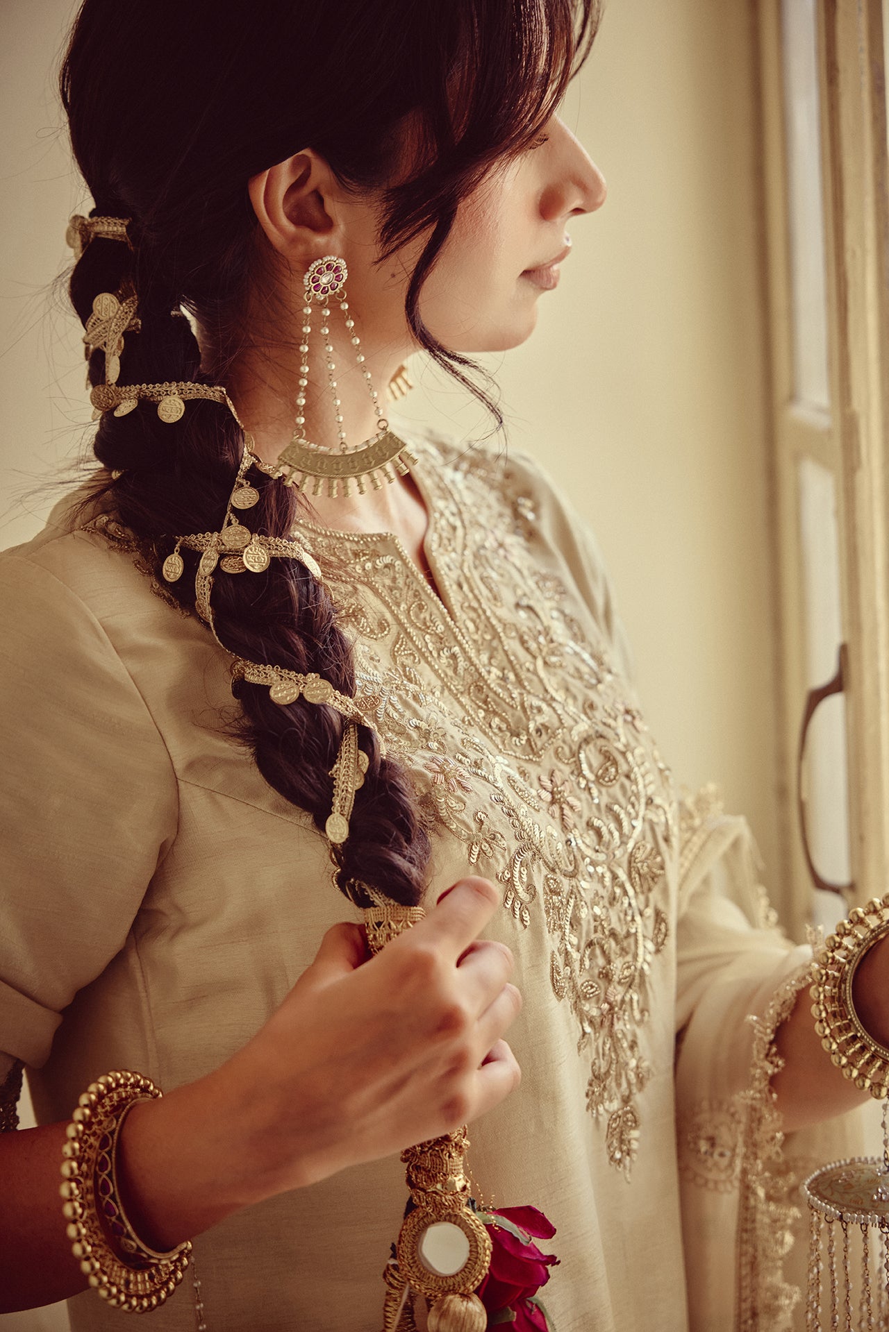 Meher - Gold Ivory Kurta Farshi Dupatta Set