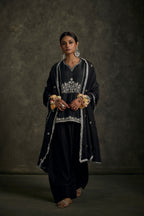 Nooriya - Black Zardozi Kurta Salwaar Set with Embroidered Dupatta