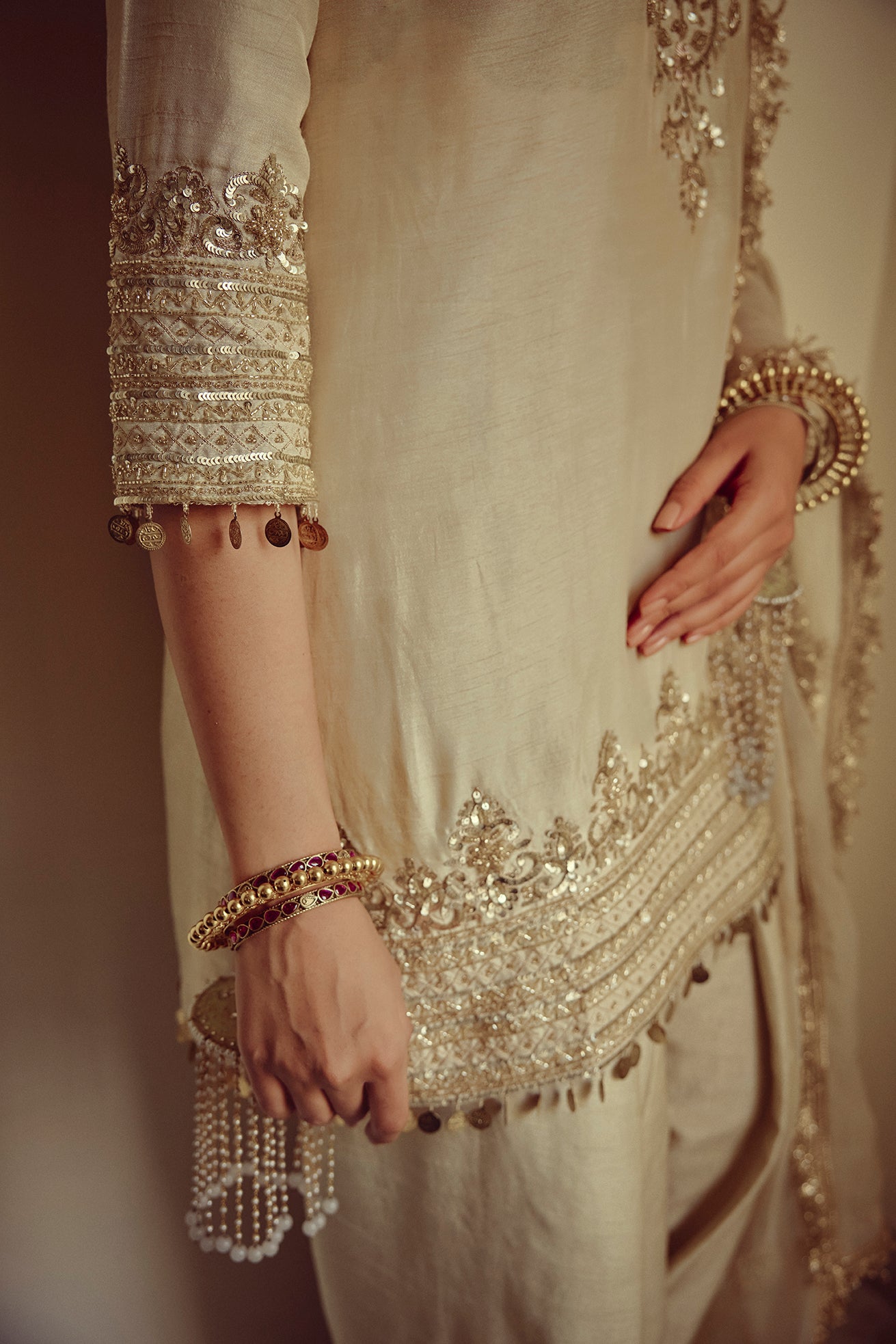 Meher - Gold Ivory Kurta Farshi Dupatta Set