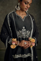 Nooriya - Black Zardozi Kurta Salwaar Set with Embroidered Dupatta