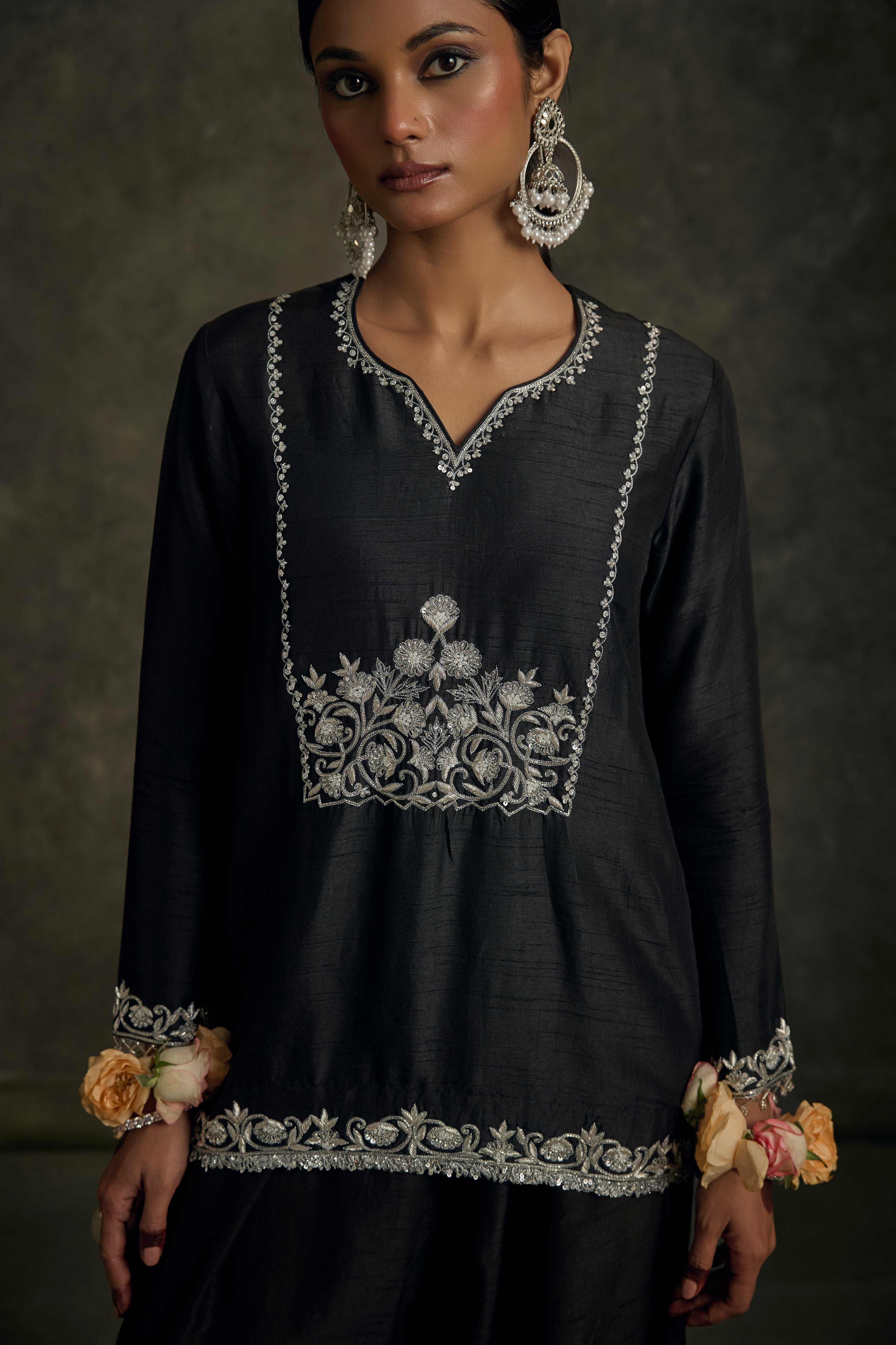 Nooriya - Black Zardozi Kurta Salwaar Set with Embroidered Dupatta