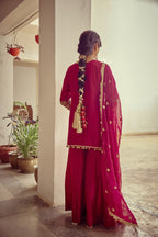 Heer - Magenta Embroidered Kurta Sharara Dupatta Set