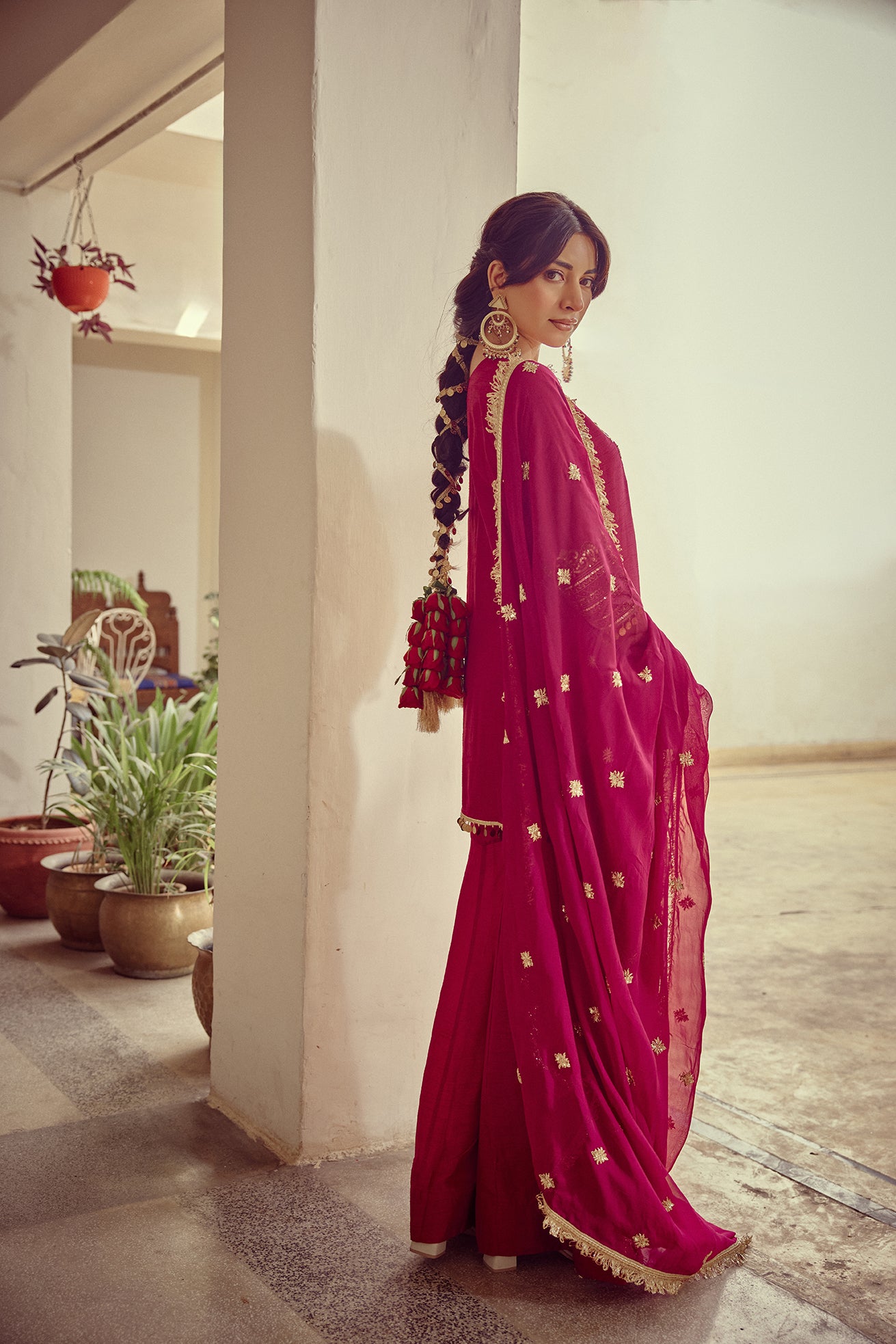Heer - Magenta Embroidered Kurta Sharara Dupatta Set