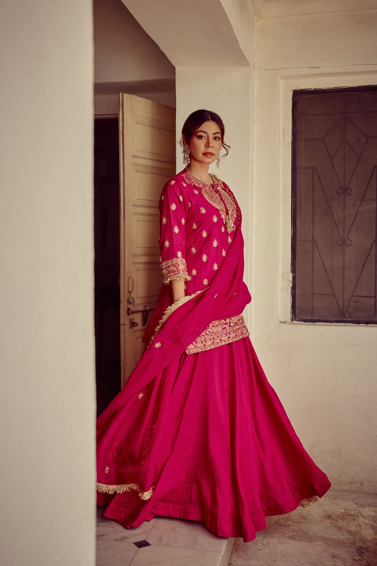 Nazm - Pink Kurta Lehenga Dupatta Set