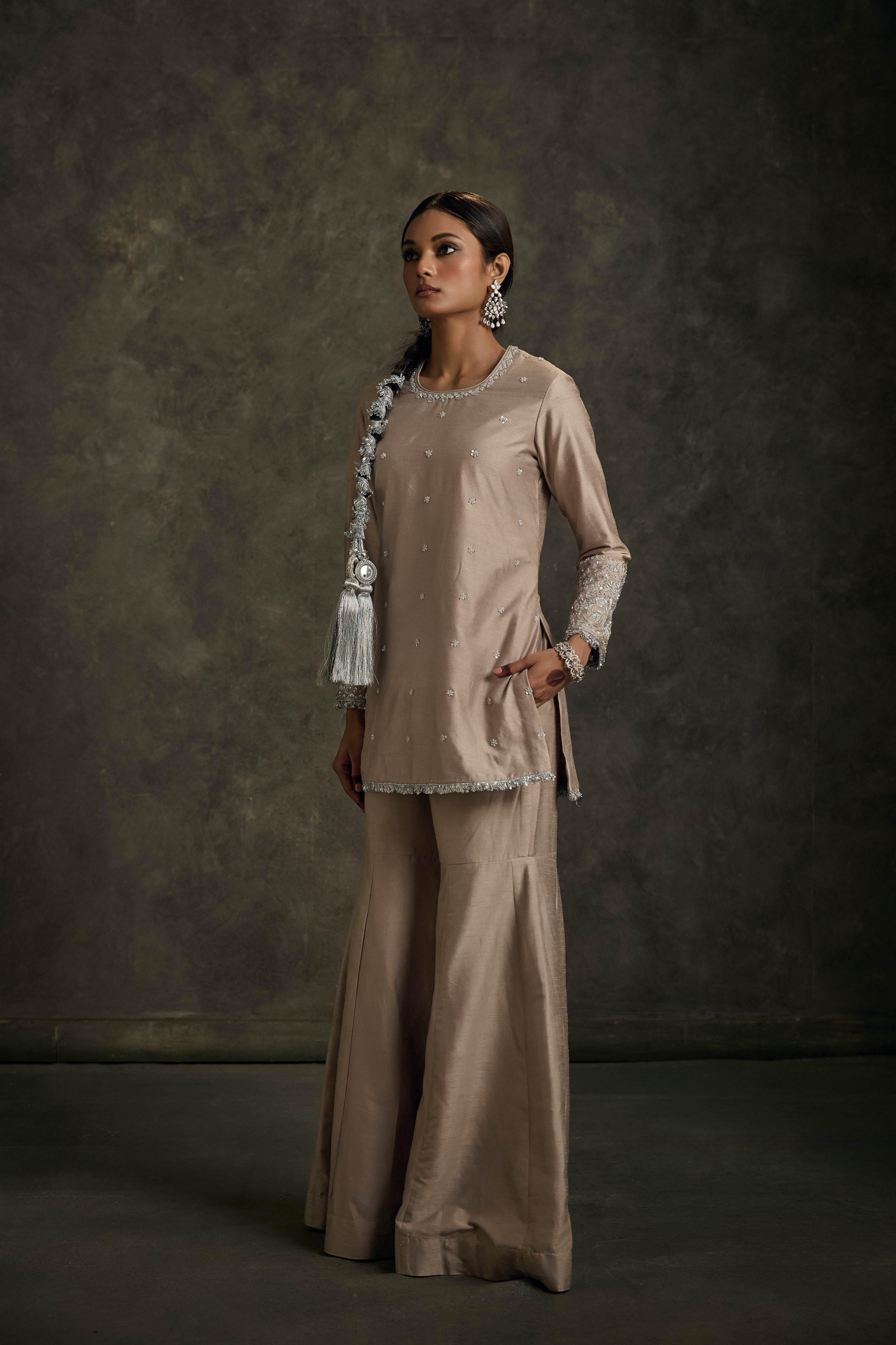 Dilruba - Beige Zardozi Kurta Sharara Set with Embroidered Dupatta