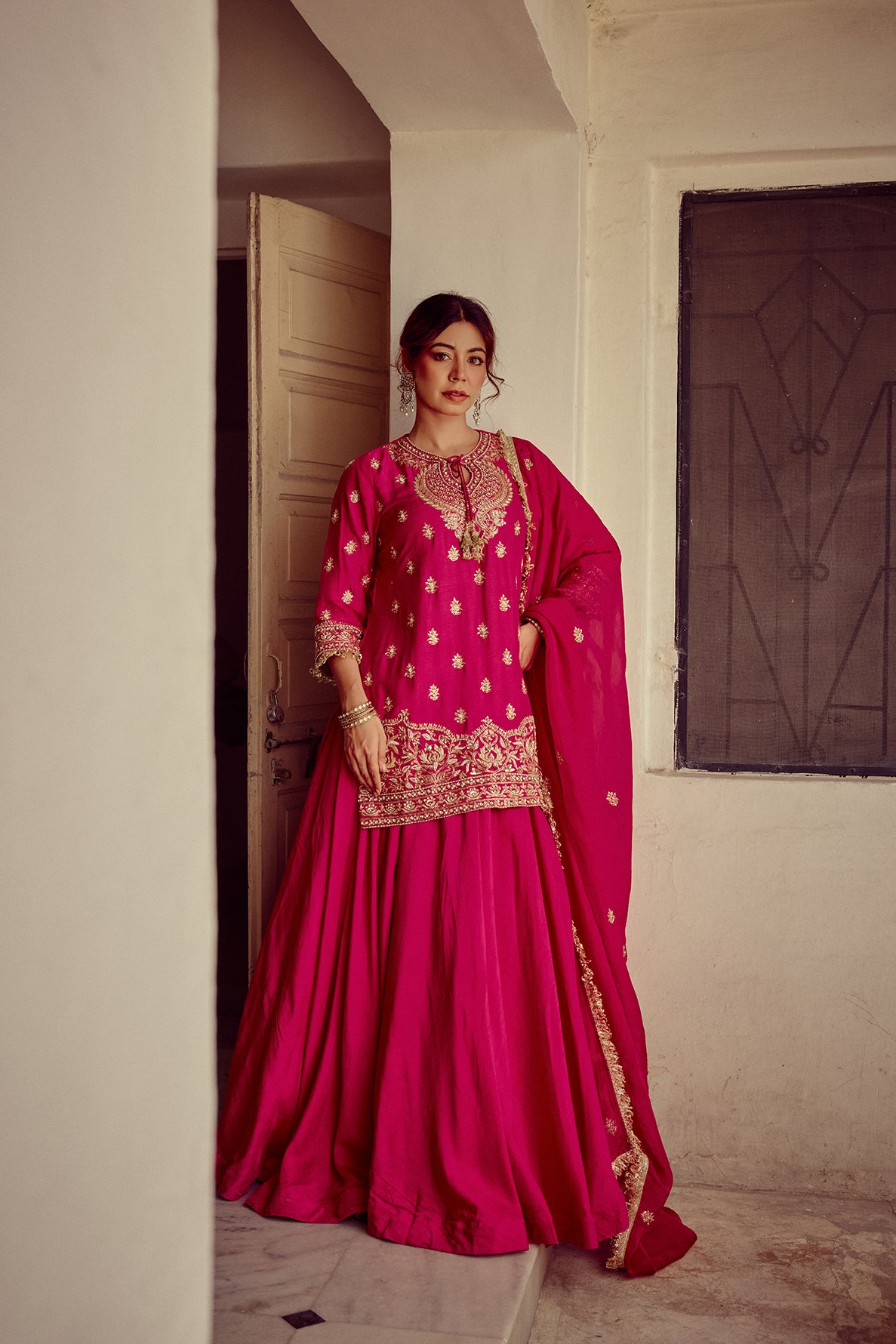 Nazm - Pink Kurta Lehenga Dupatta Set