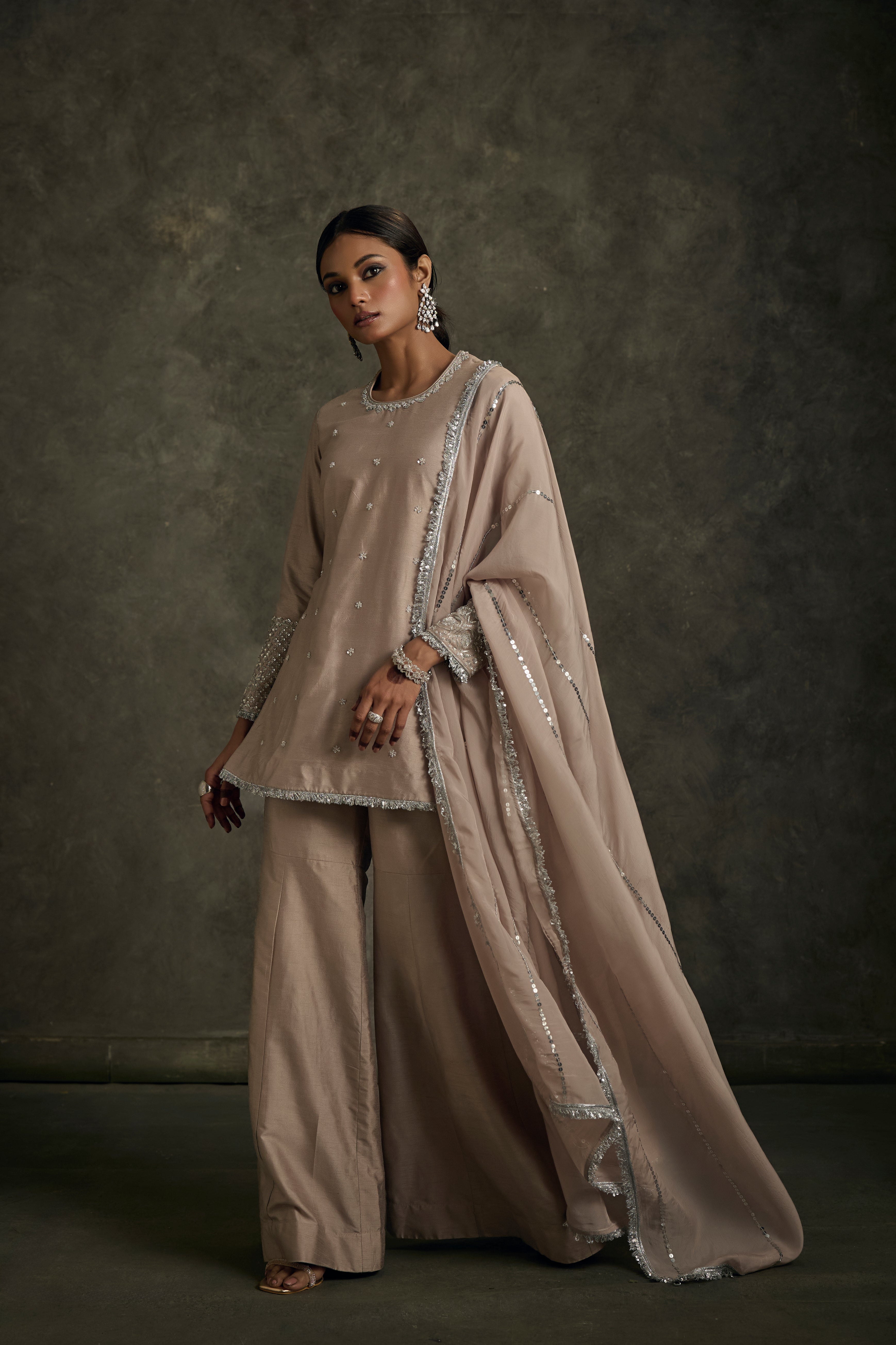Dilruba - Beige Zardozi Kurta Sharara Set with Embroidered Dupatta