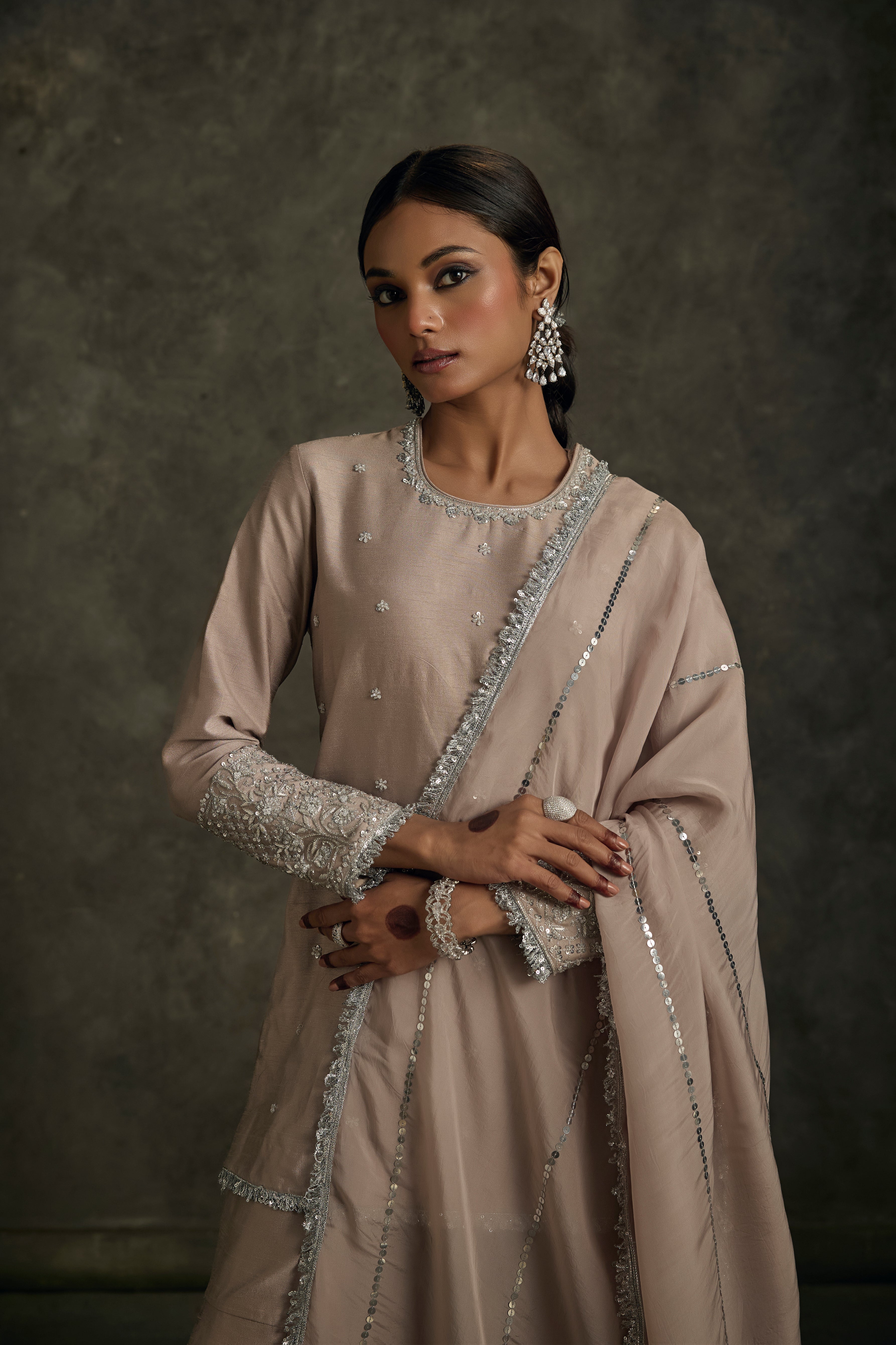 Dilruba - Beige Zardozi Kurta Sharara Set with Embroidered Dupatta