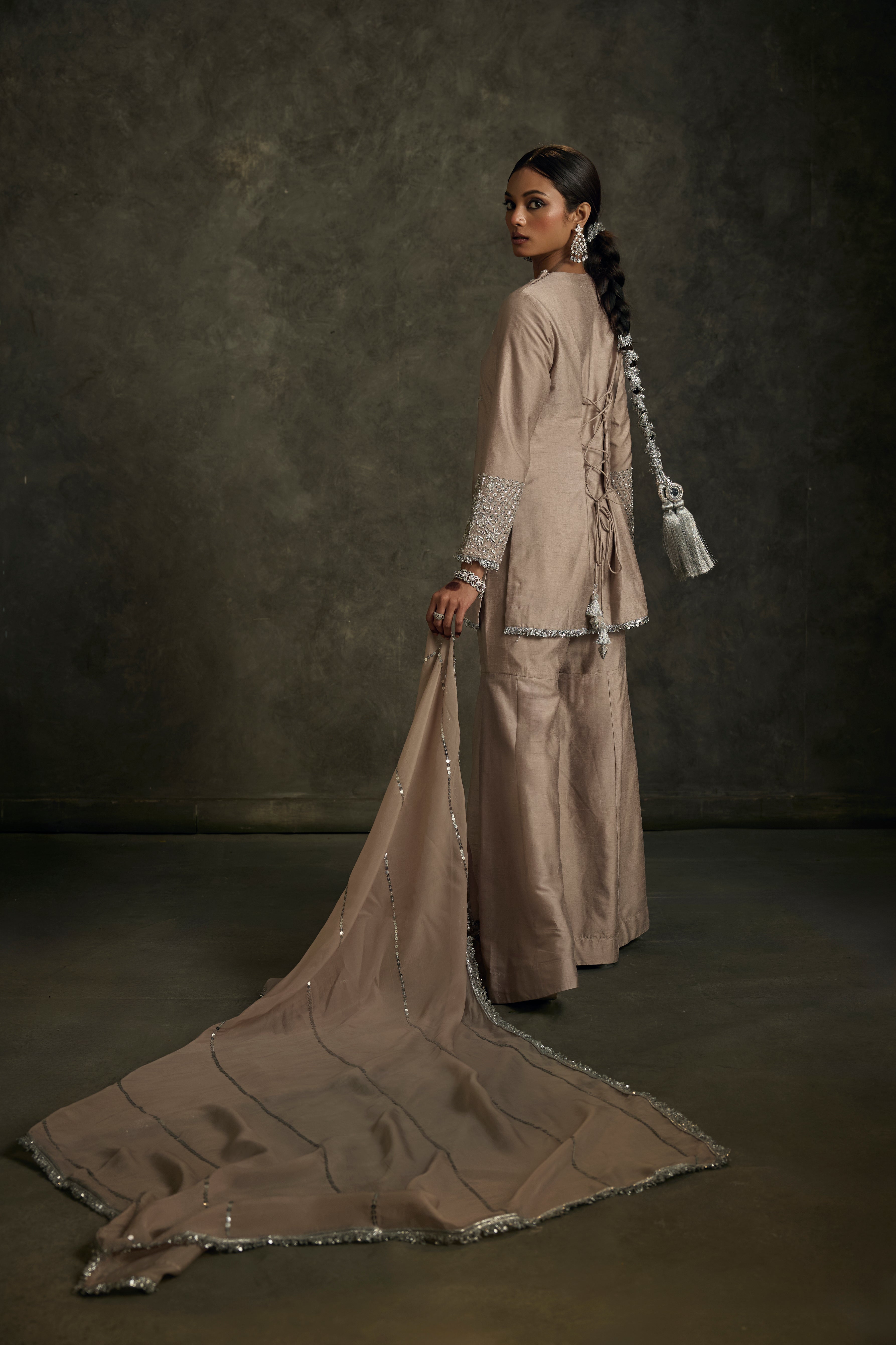 Dilruba - Beige Zardozi Kurta Sharara Set with Embroidered Dupatta