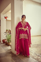 Heer - Magenta Embroidered Kurta Sharara Dupatta Set