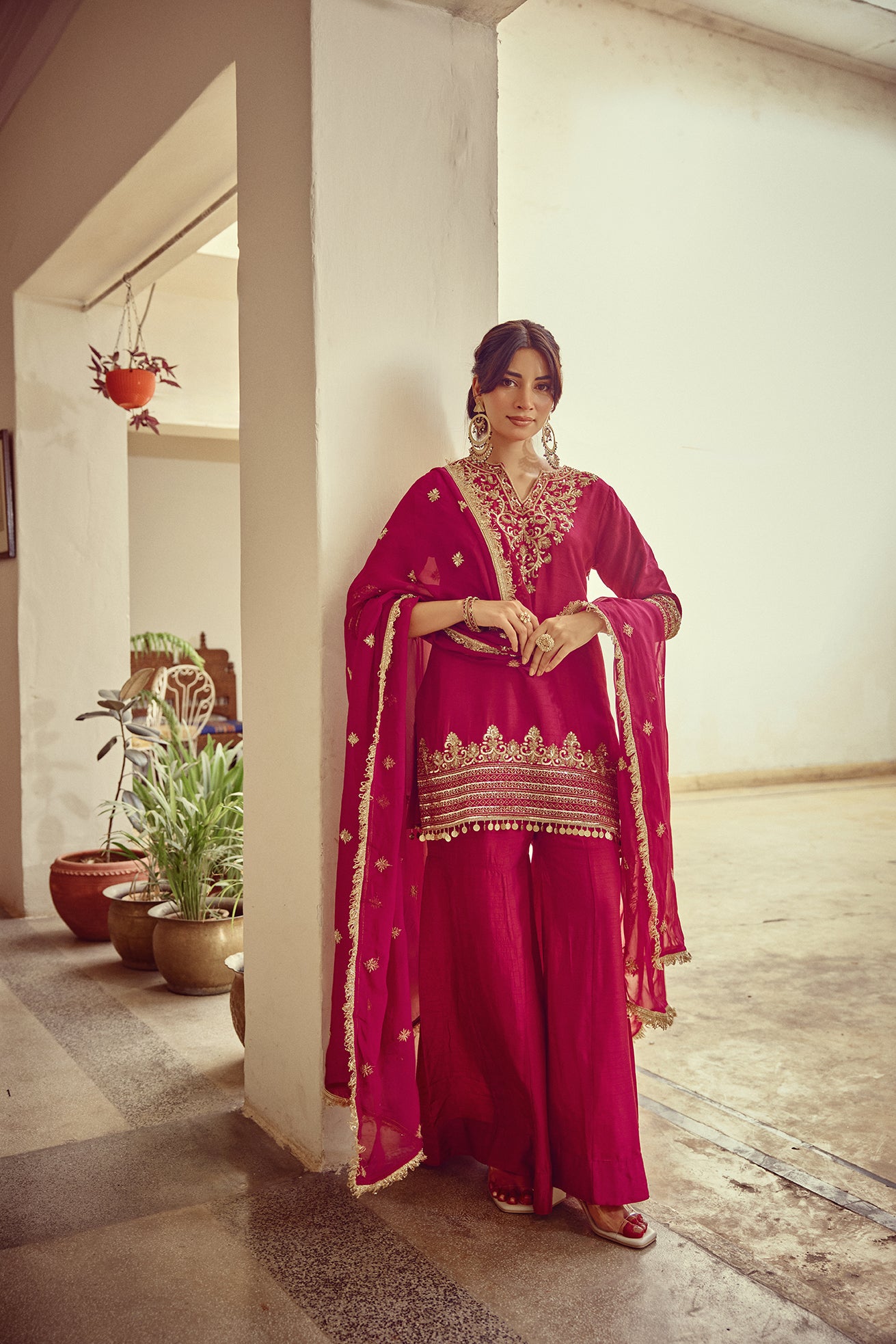 Heer - Magenta Embroidered Kurta Sharara Dupatta Set