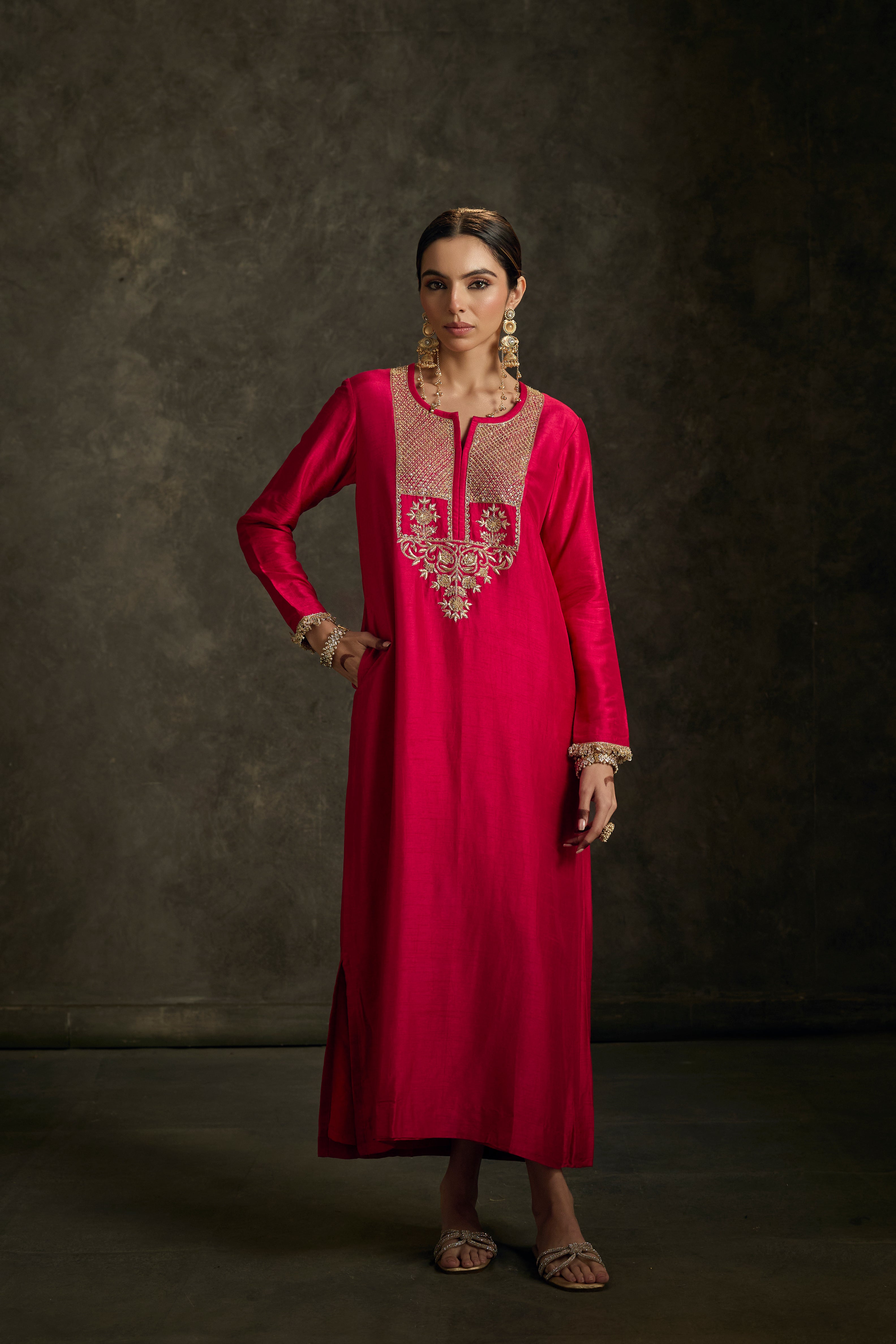 Rehaya - Hot Pink Embroidered Kurta Dress