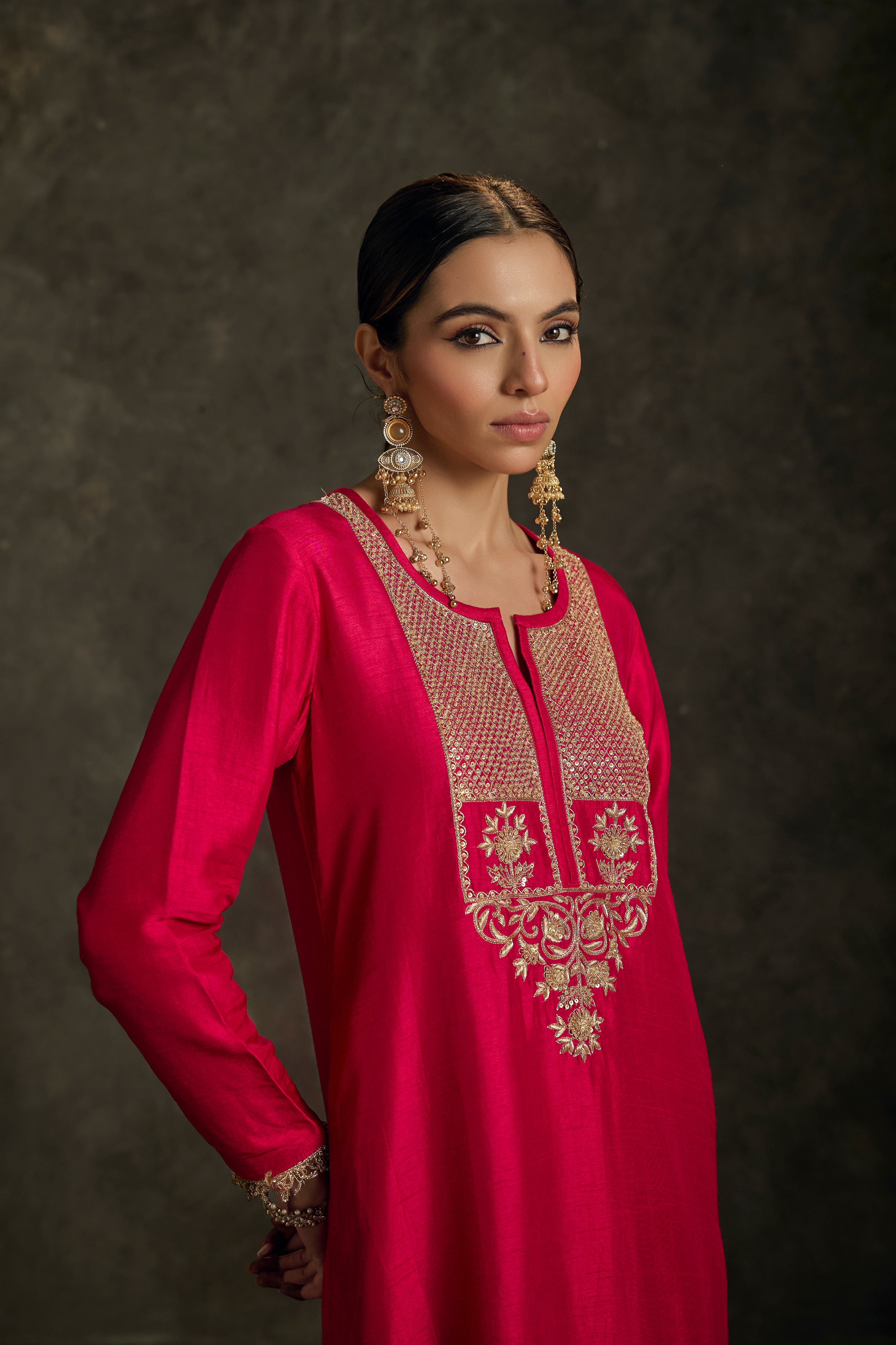 Rehaya - Hot Pink Embroidered Kurta Dress