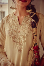 Mehraab - Gold Ivory Kurta Lehenga Dupatta Set