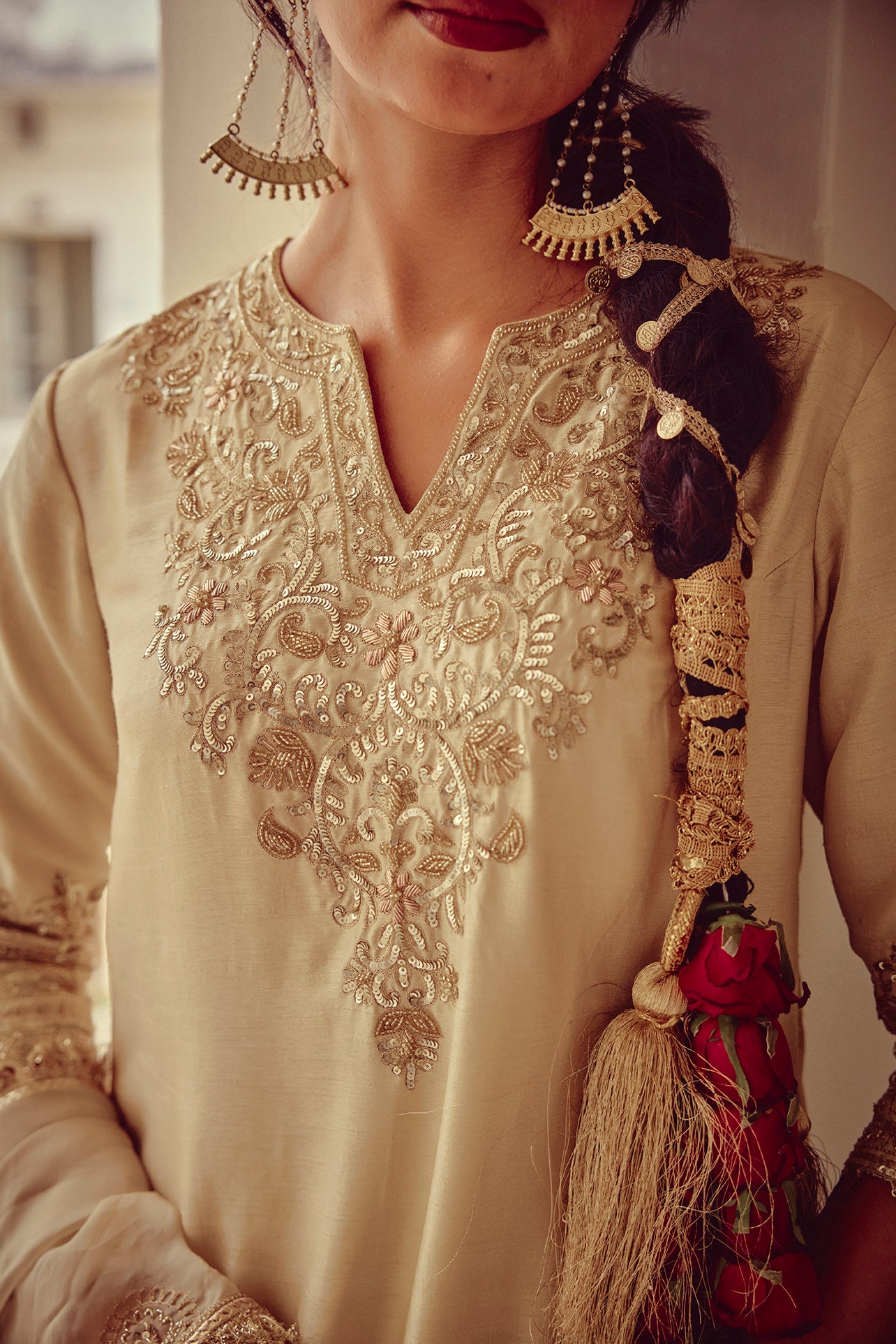 Mehraab - Gold Ivory Kurta Lehenga Dupatta Set
