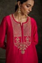 Rehaya - Hot Pink Embroidered Kurta Dress