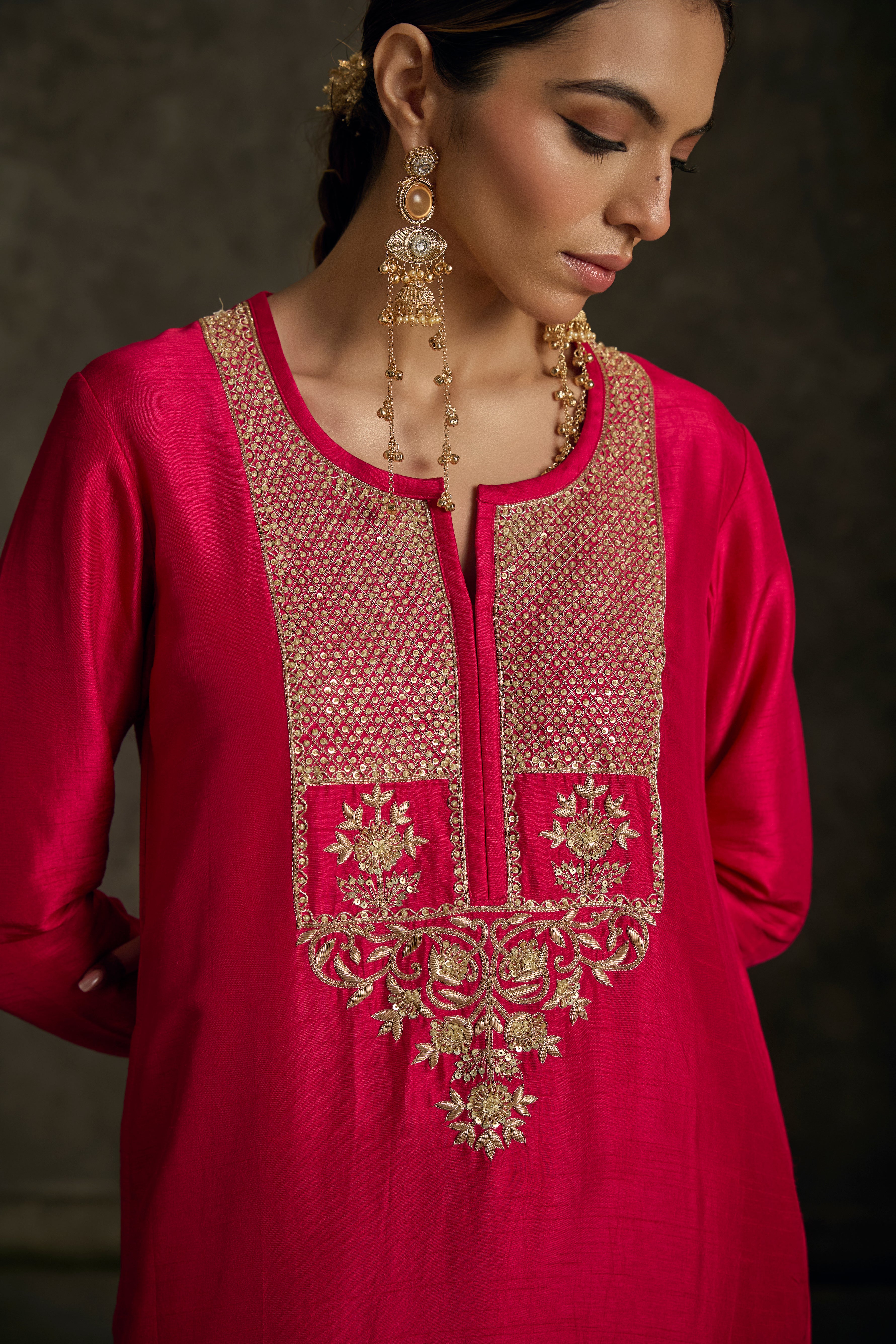 Rehaya - Hot Pink Embroidered Kurta Dress