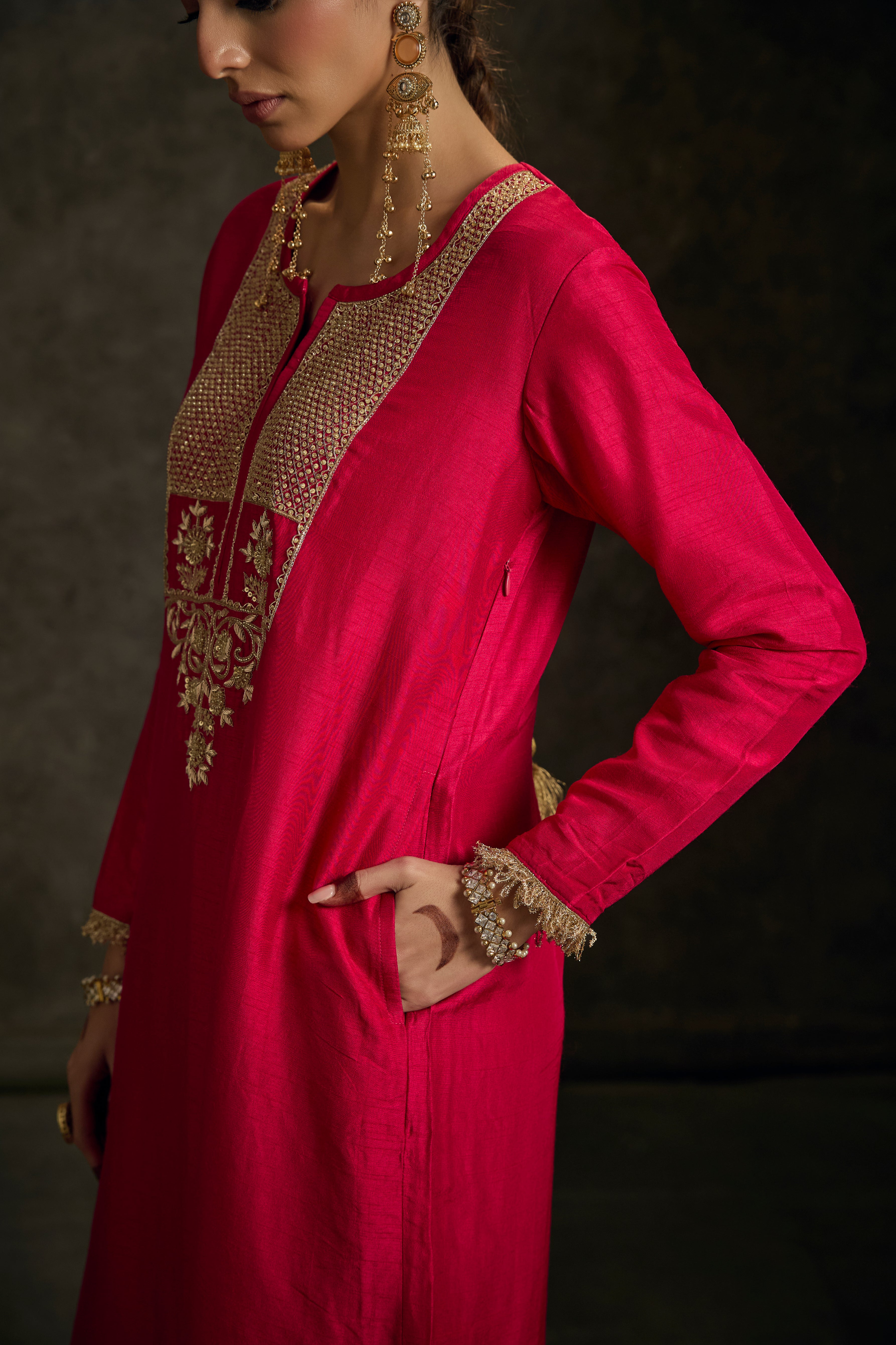 Rehaya - Hot Pink Embroidered Kurta Dress