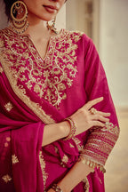 Heer - Magenta Embroidered Kurta Sharara Dupatta Set
