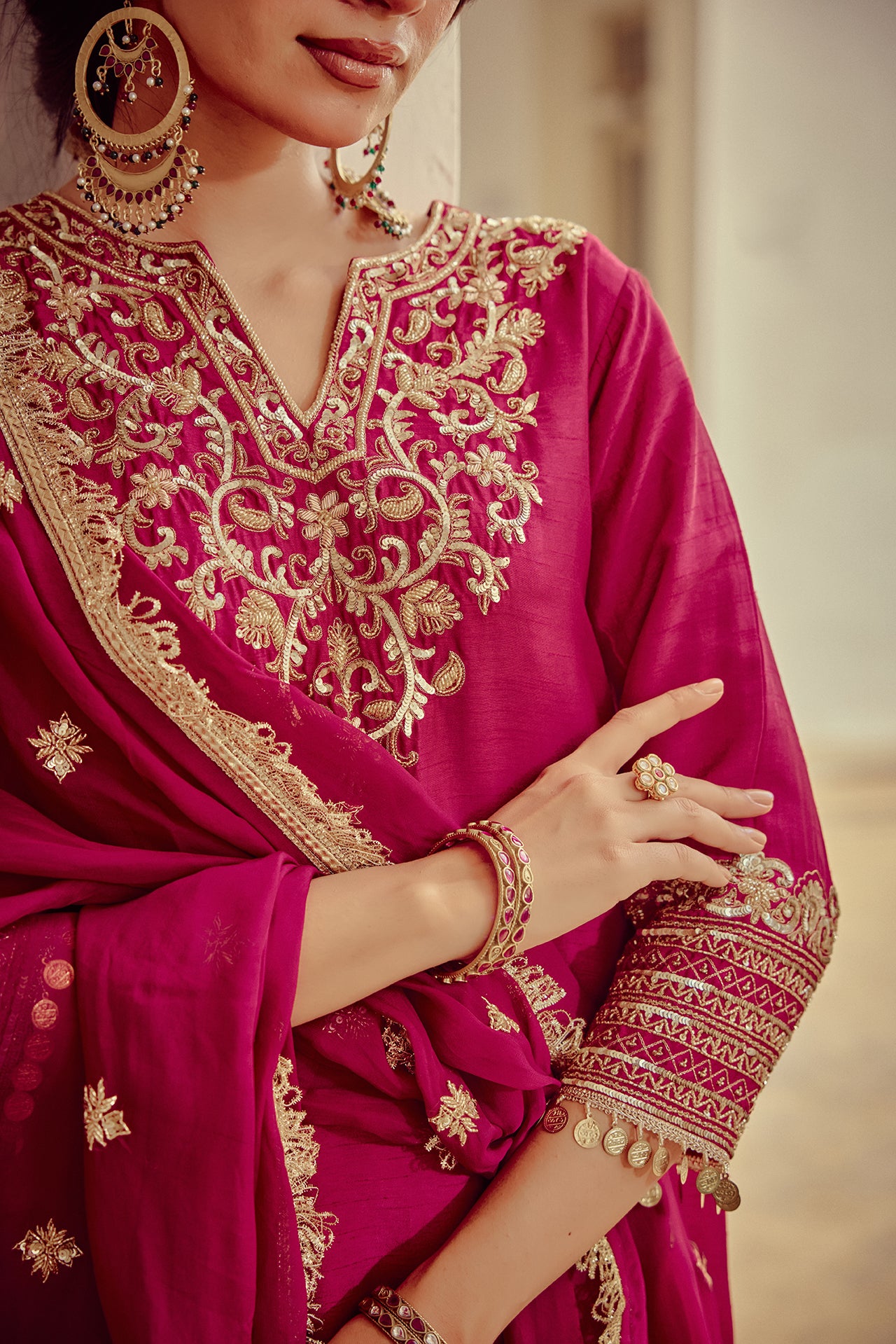 Heer - Magenta Embroidered Kurta Sharara Dupatta Set