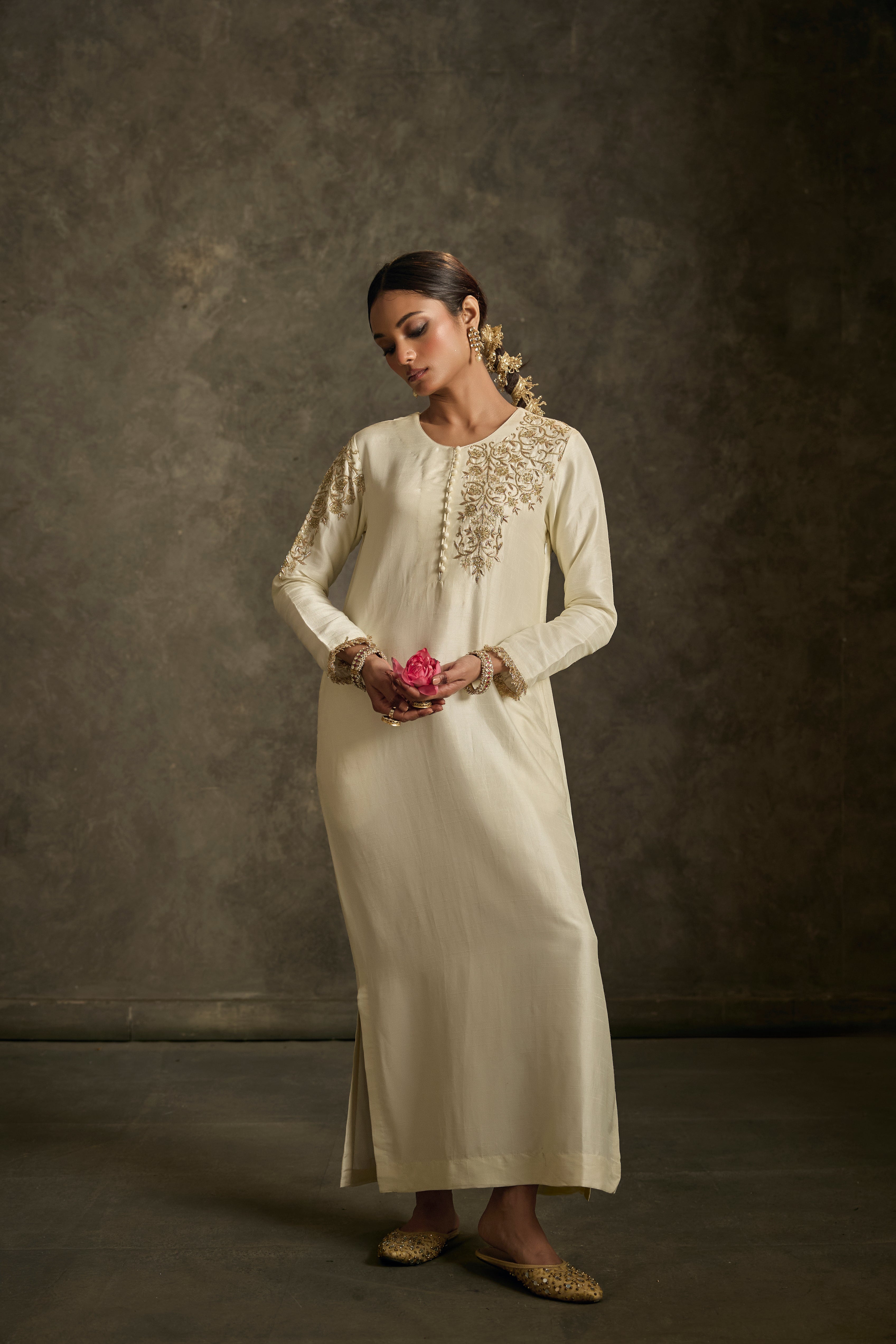 Suhraani - Ivory Embroidered Kurta Dress