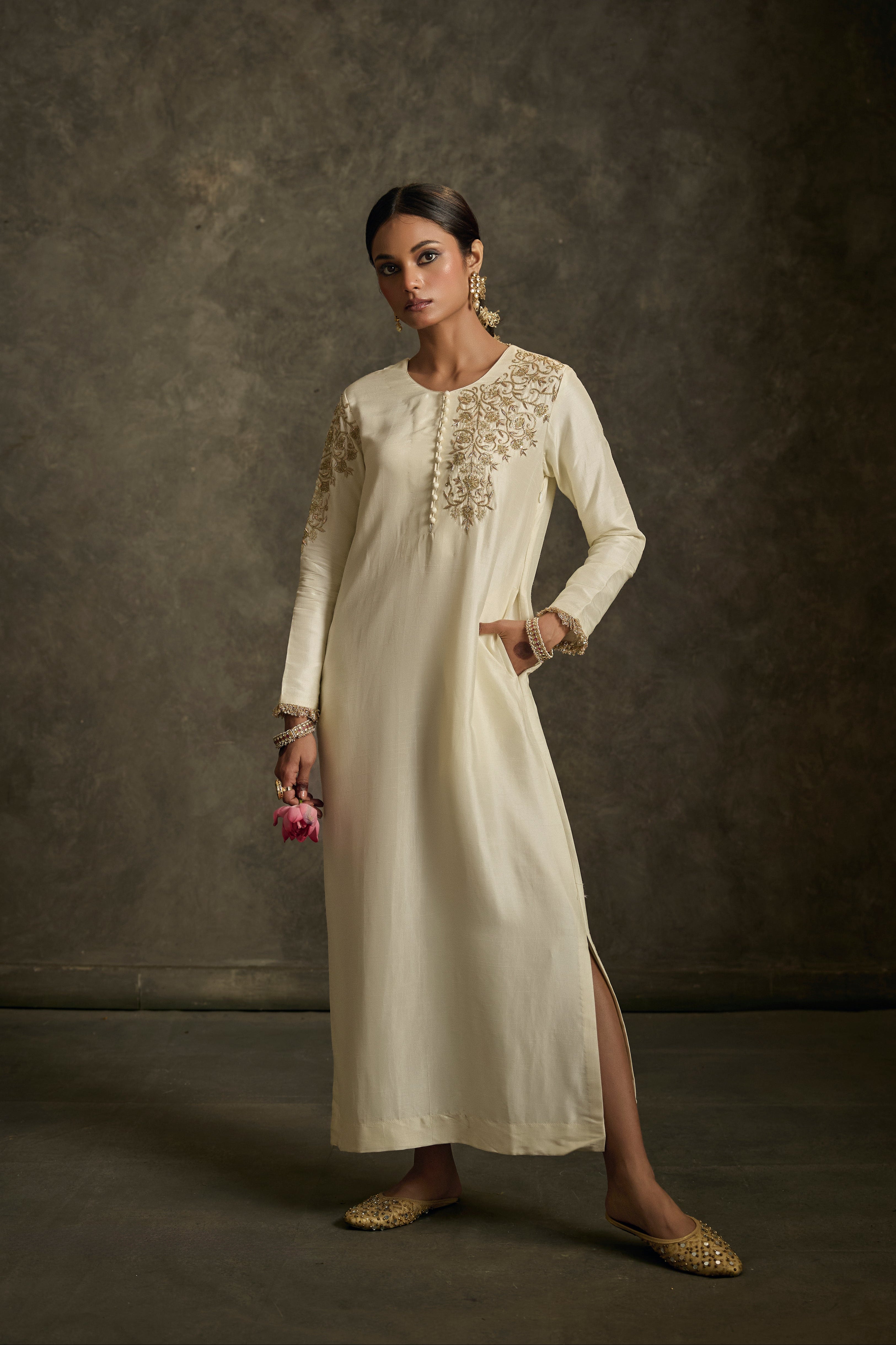 Suhraani - Ivory Embroidered Kurta Dress