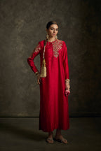 Aavira - Red Embroidered Kurta Dress