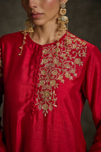 Aavira - Red Embroidered Kurta Dress