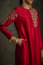 Aavira - Red Embroidered Kurta Dress