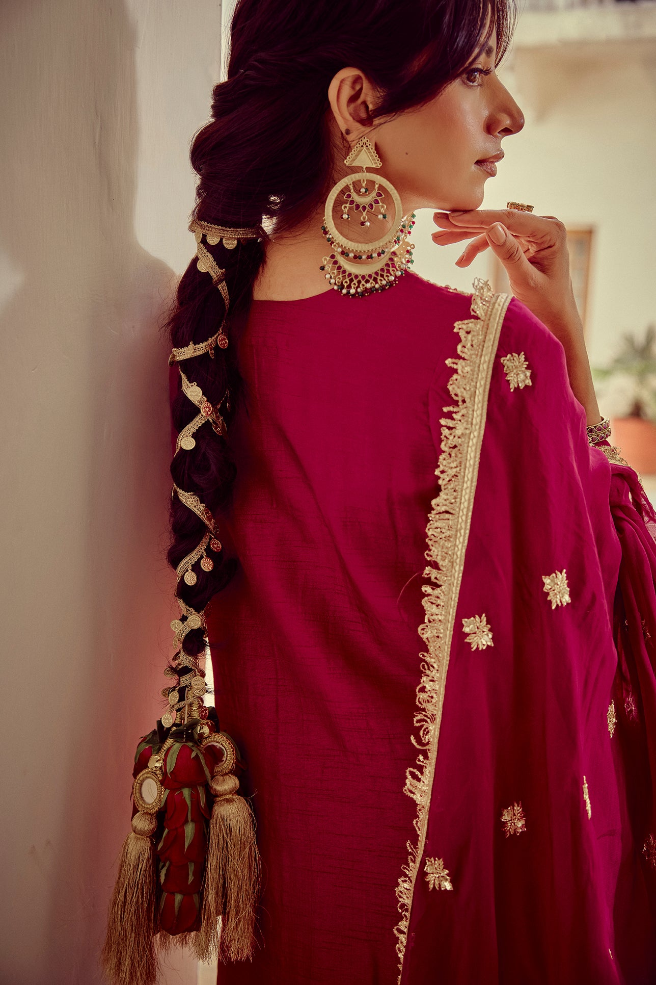 Riwayat - Magenta Zardozi Kurta Lehenga Dupatta Set