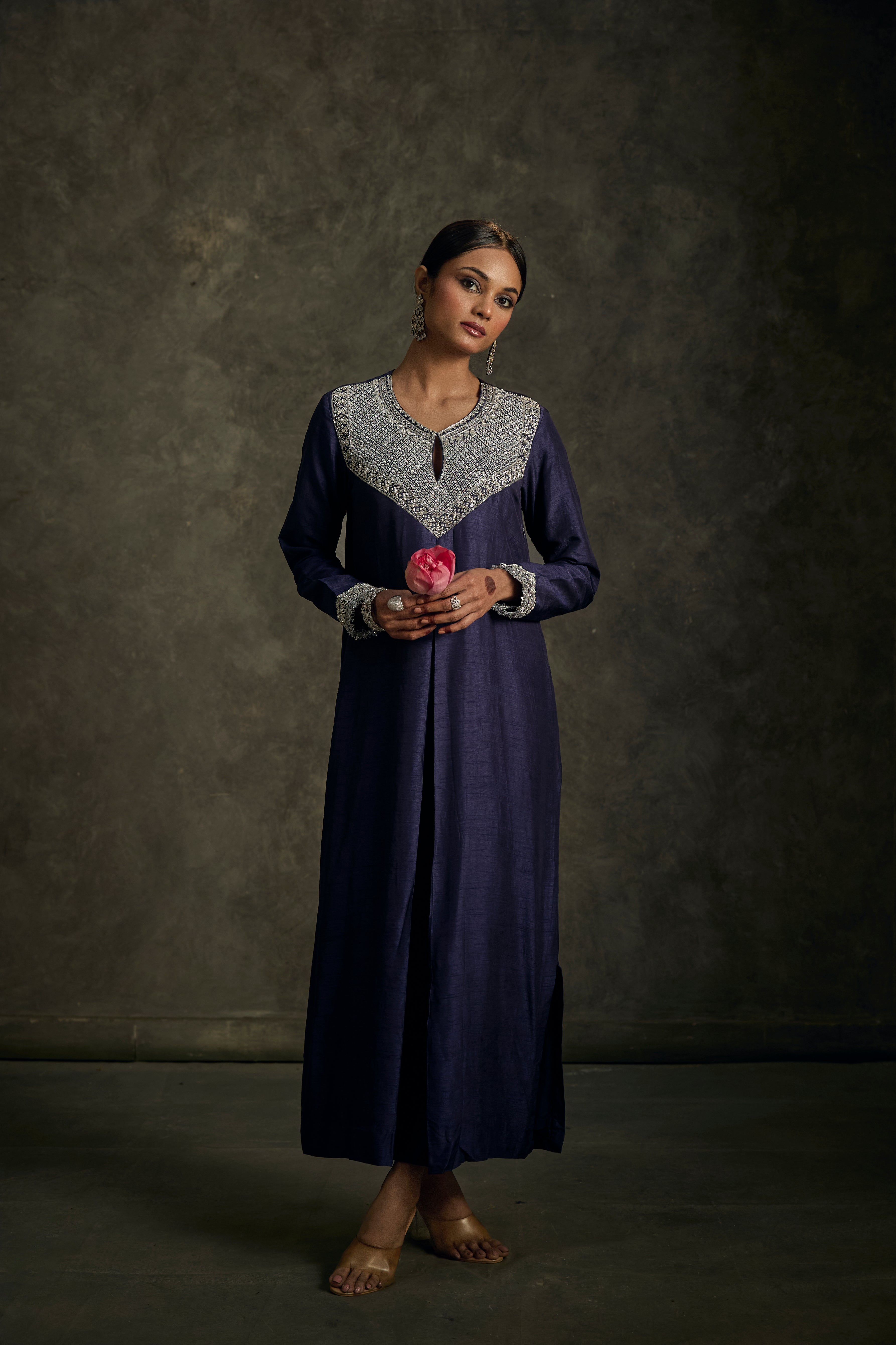 Hoorvia - Midnight Indigo  Embroidered Kurta Dress