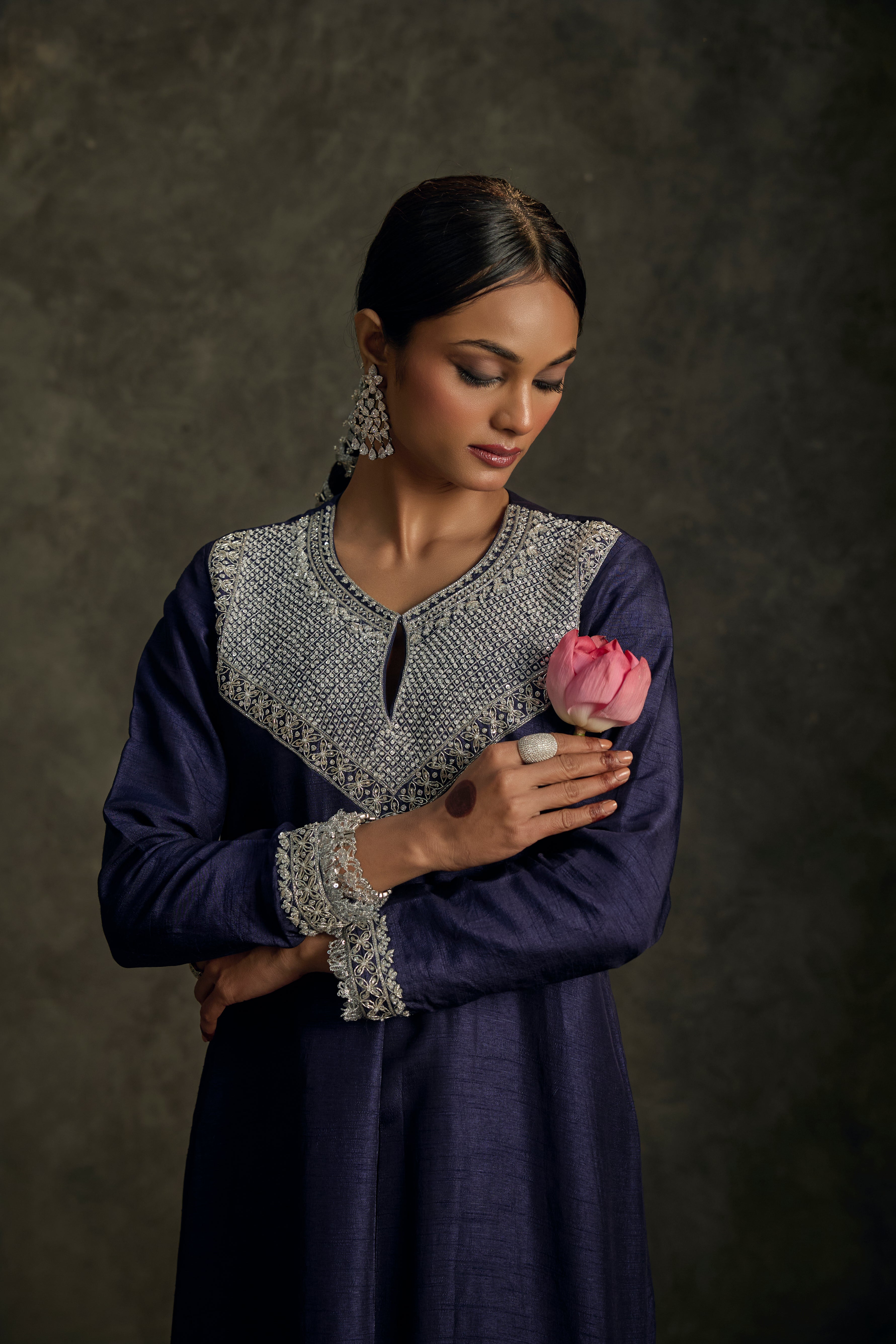 Hoorvia - Midnight Indigo  Embroidered Kurta Dress