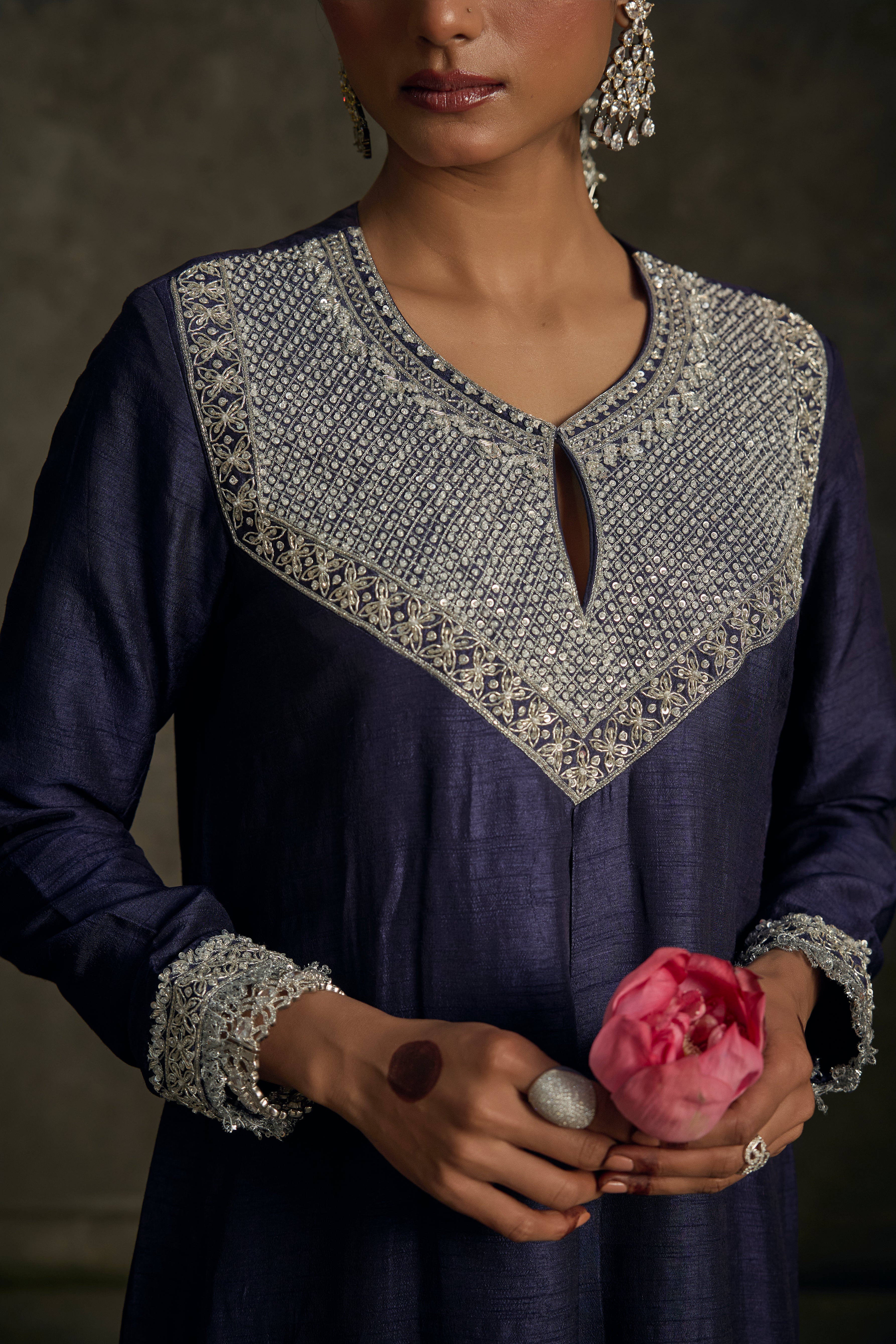 Hoorvia - Midnight Indigo  Embroidered Kurta Dress