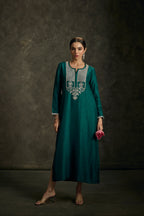 Heersha - Emerald Green Embroidered Kurta Dress.