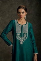 Heersha - Emerald Green Embroidered Kurta Dress.