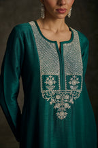 Heersha - Emerald Green Embroidered Kurta Dress.