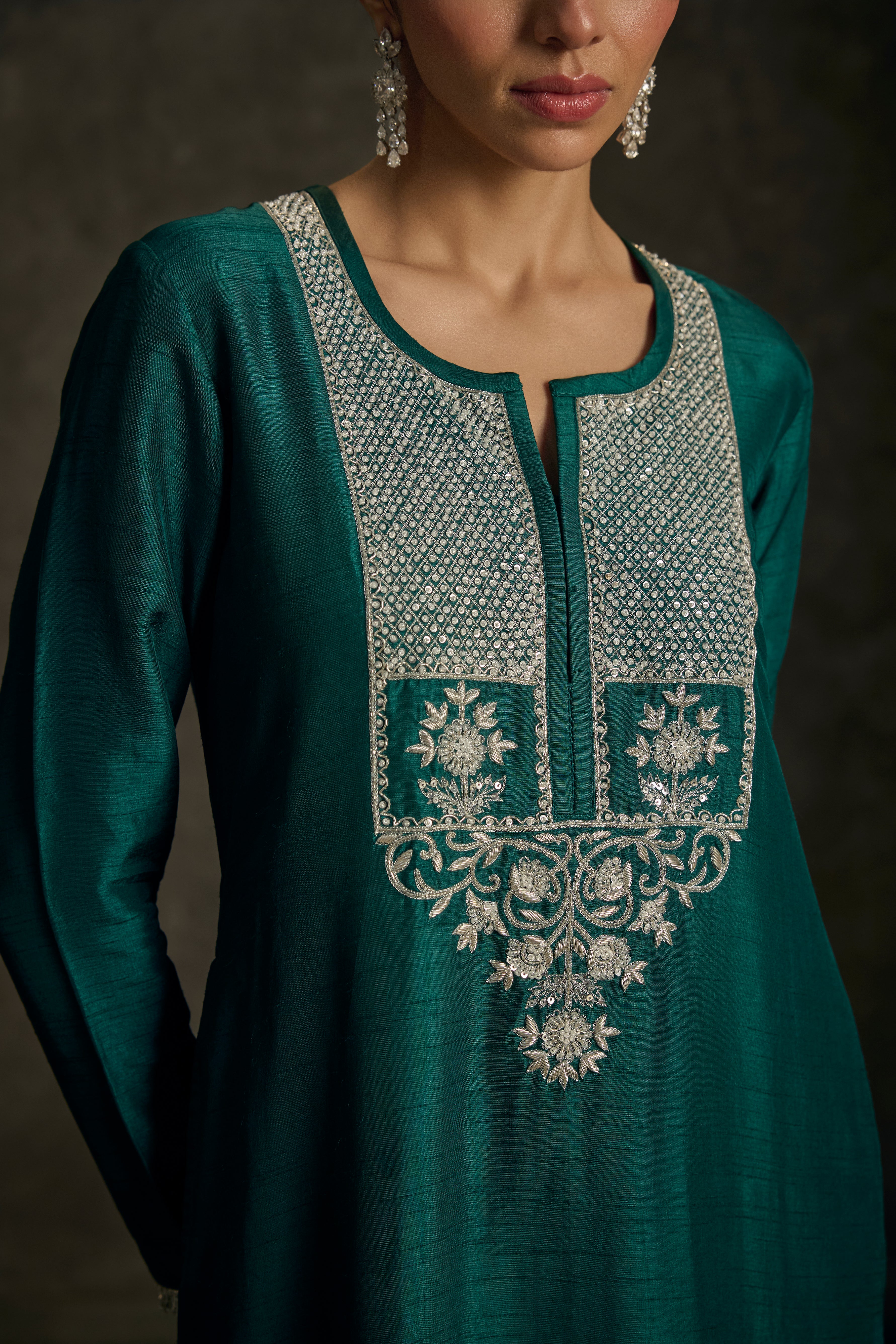 Heersha - Emerald Green Embroidered Kurta Dress.