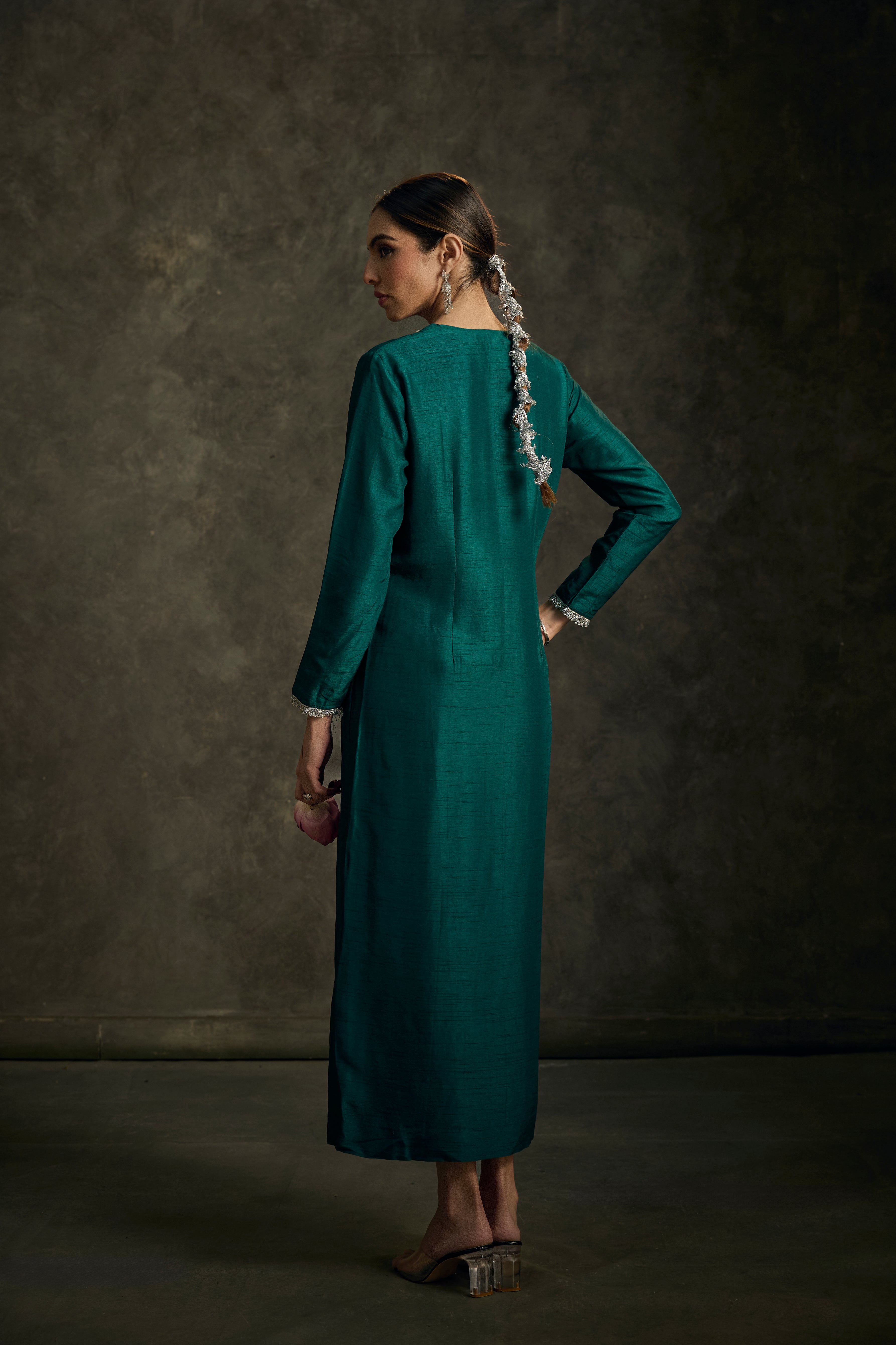 Heersha - Emerald Green Embroidered Kurta Dress.