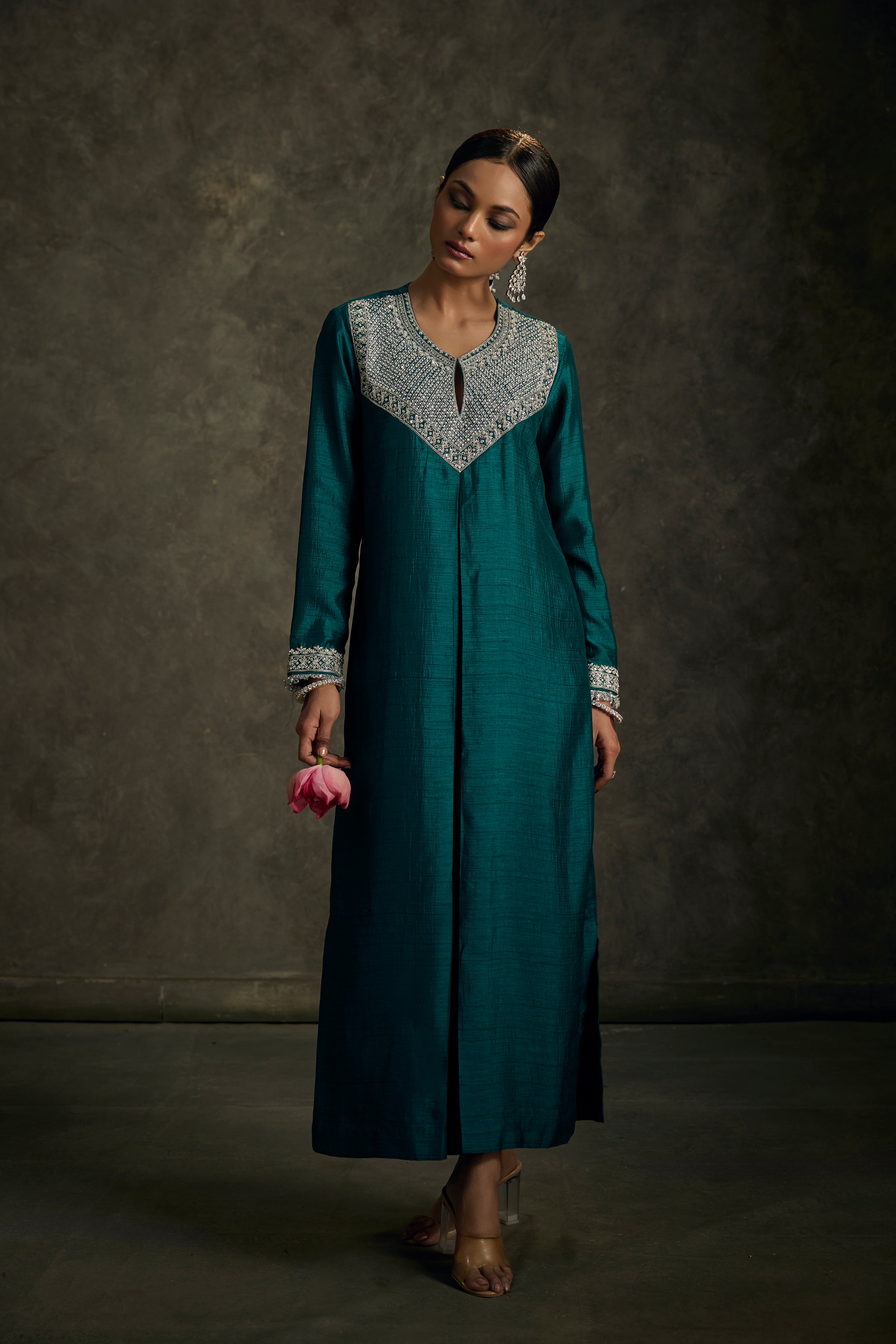 Kavira - Emerald Green Embroidered Kurta Dress