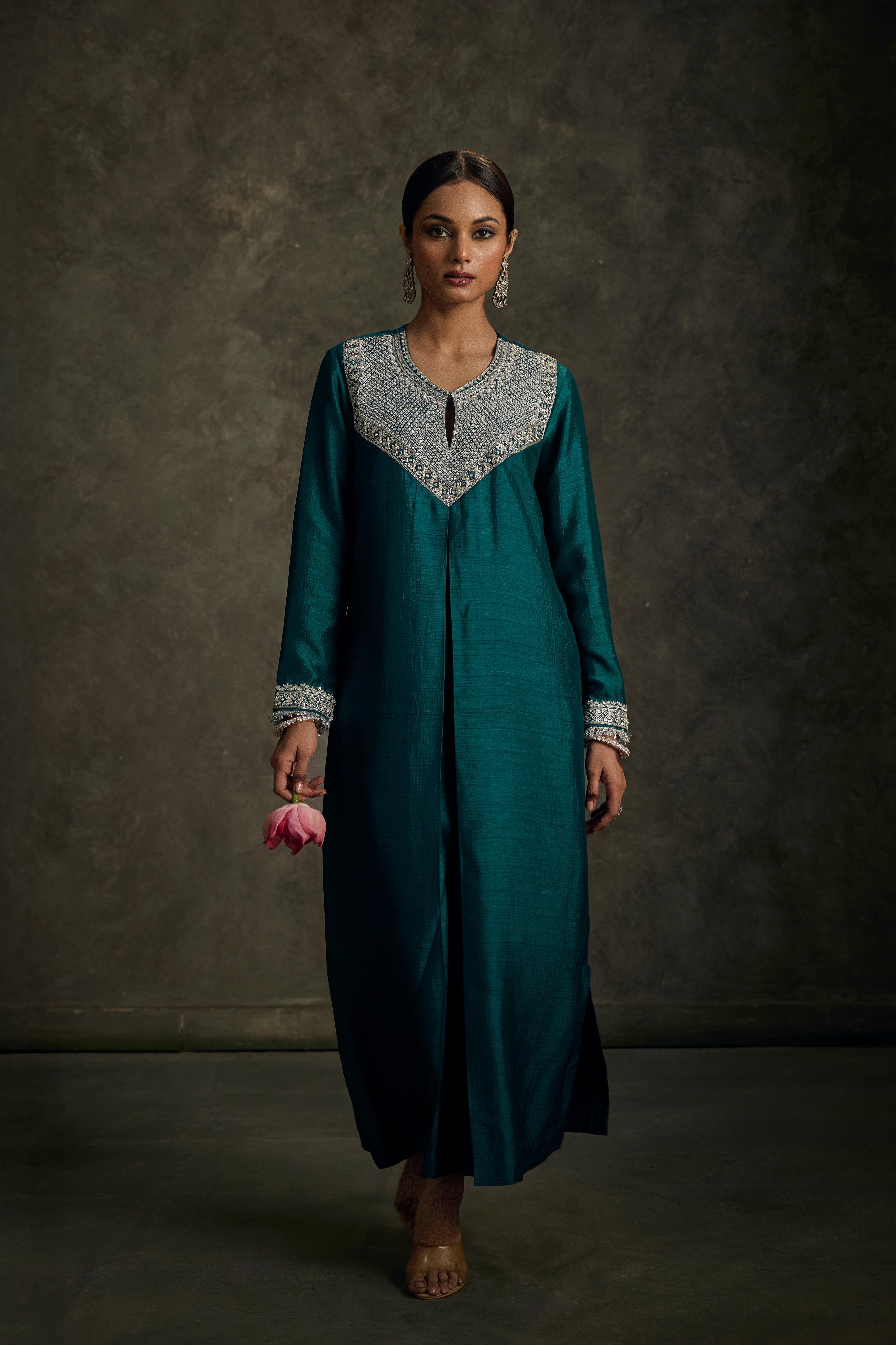 Kavira - Emerald Green Embroidered Kurta Dress