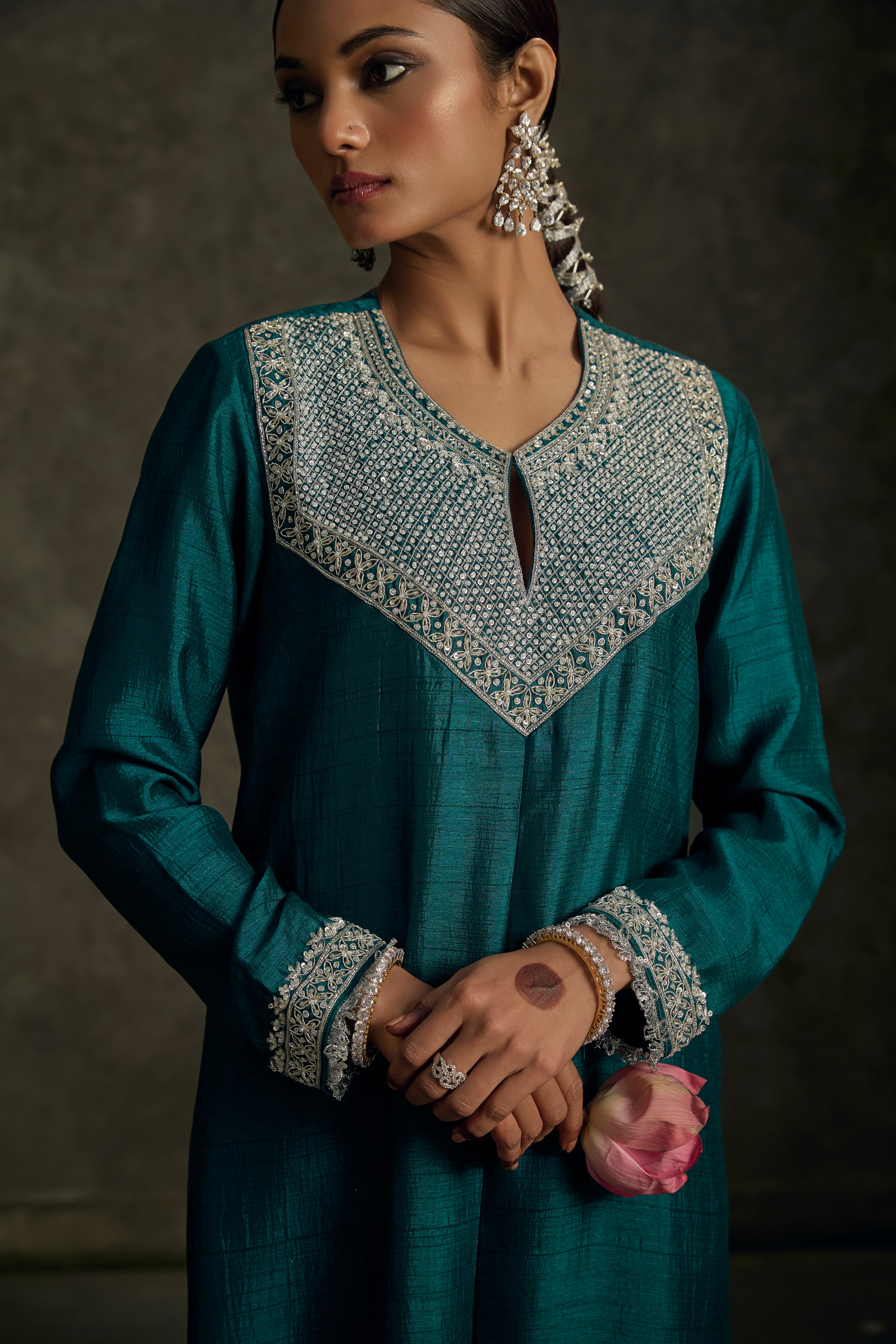 Kavira - Emerald Green Embroidered Kurta Dress