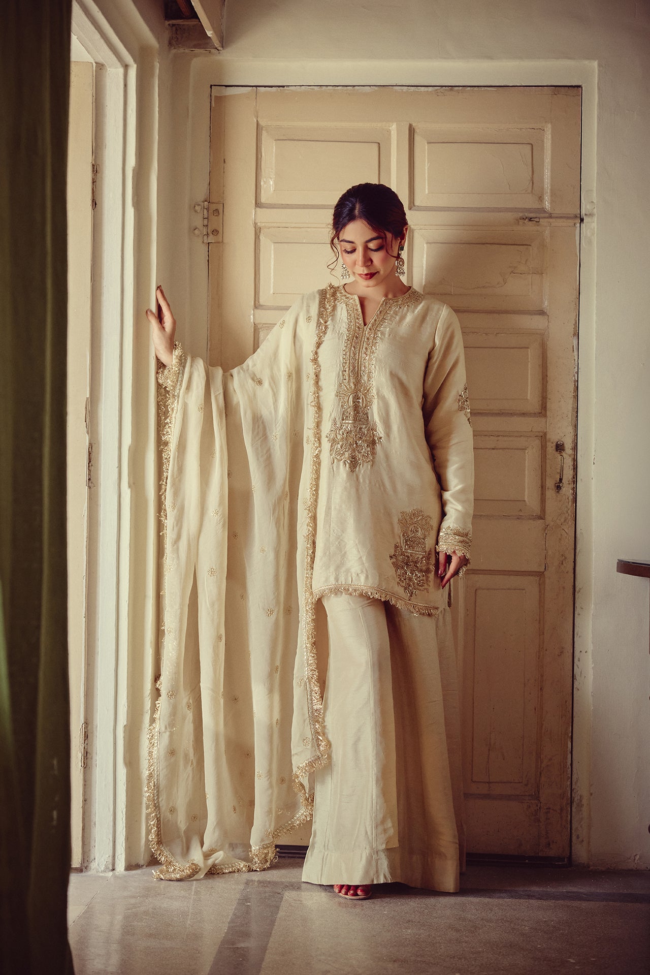 Nirva - Gold Ivory Kurta Sharara Dupatta Set
