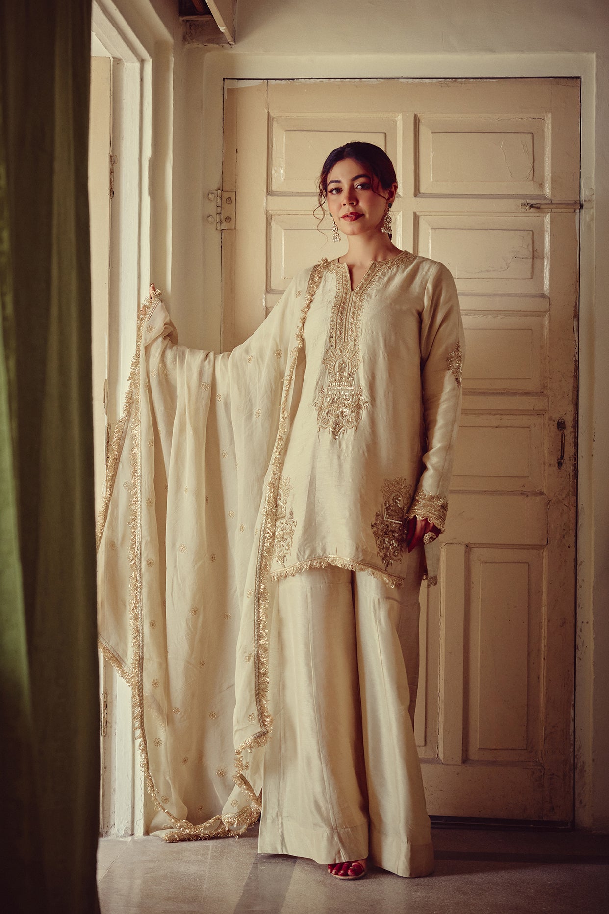 Nirva - Gold Ivory Kurta Sharara Dupatta Set