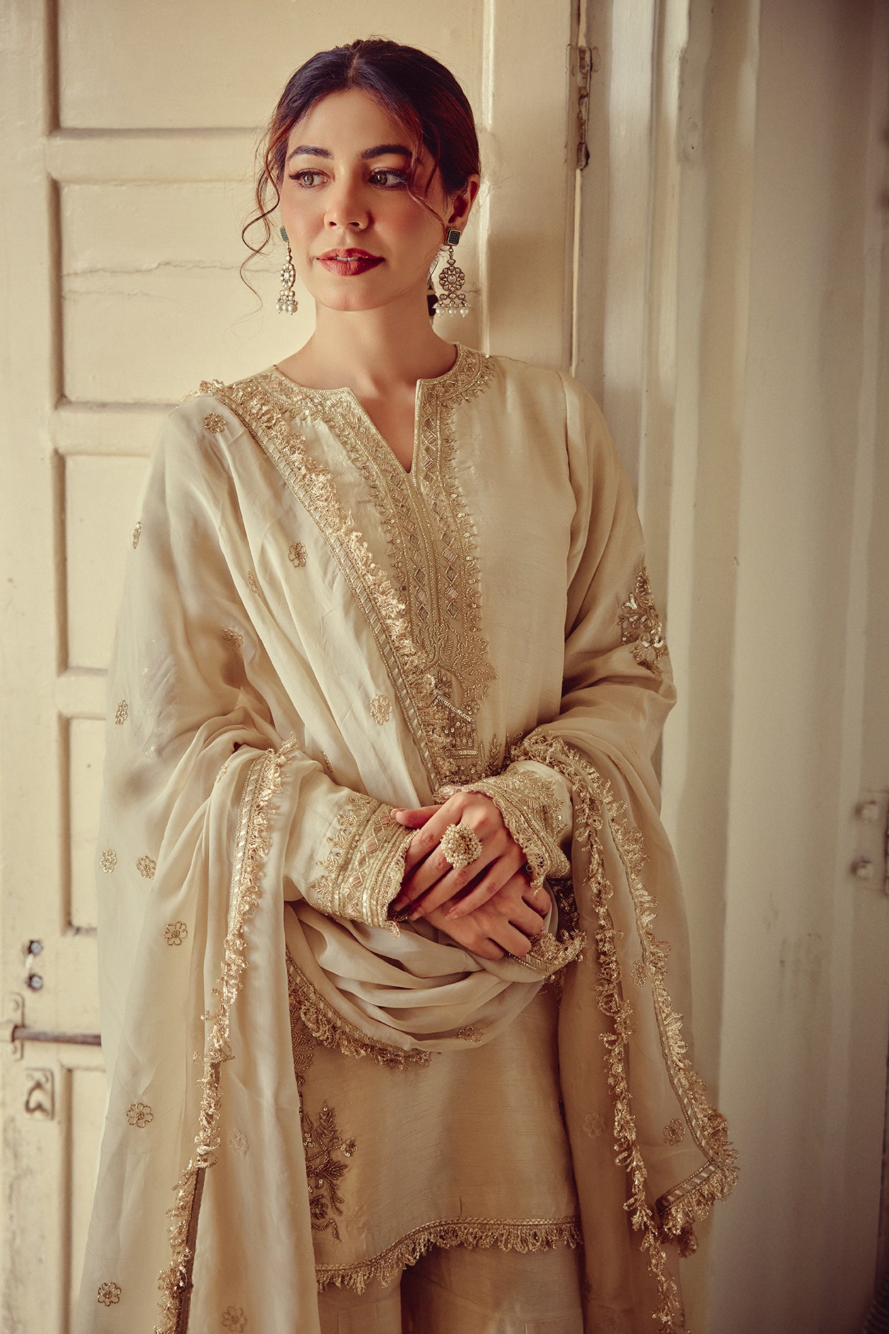Nirva - Gold Ivory Kurta Sharara Dupatta Set