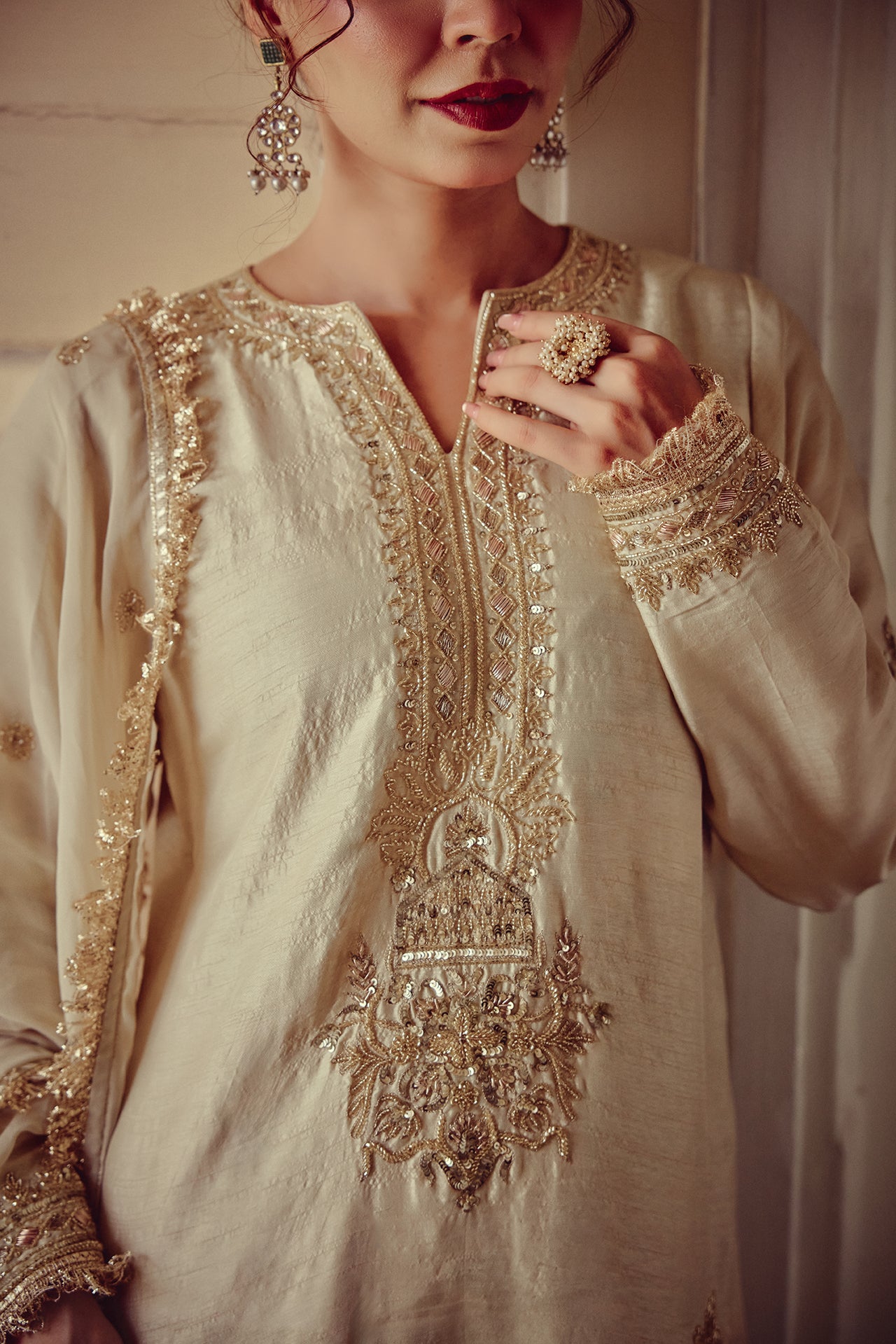 Nirva - Gold Ivory Kurta Sharara Dupatta Set