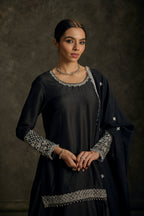 Meher - Black Hand Embroidered Kurta-Lehenga Dupatta Set