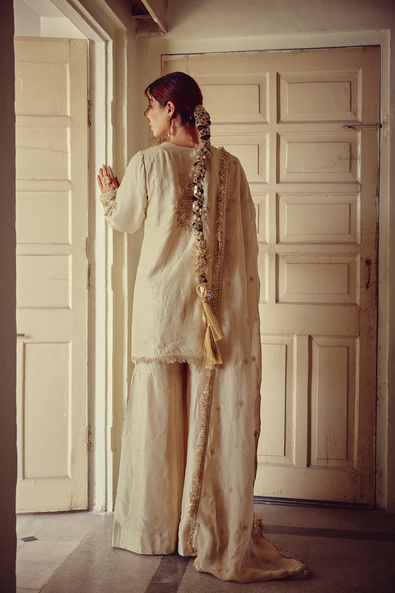 Nirva - Gold Ivory Kurta Sharara Dupatta Set