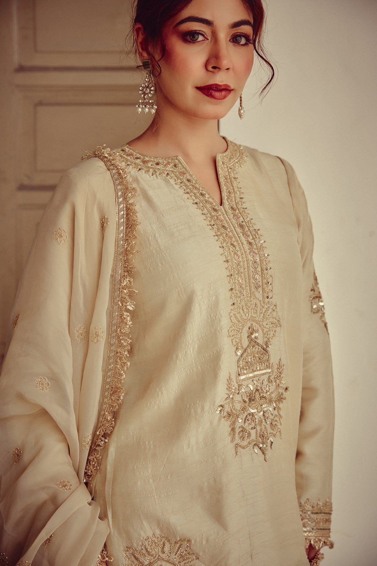 Lehza - Gold Ivory Kurta Lehenga Dupatta Set