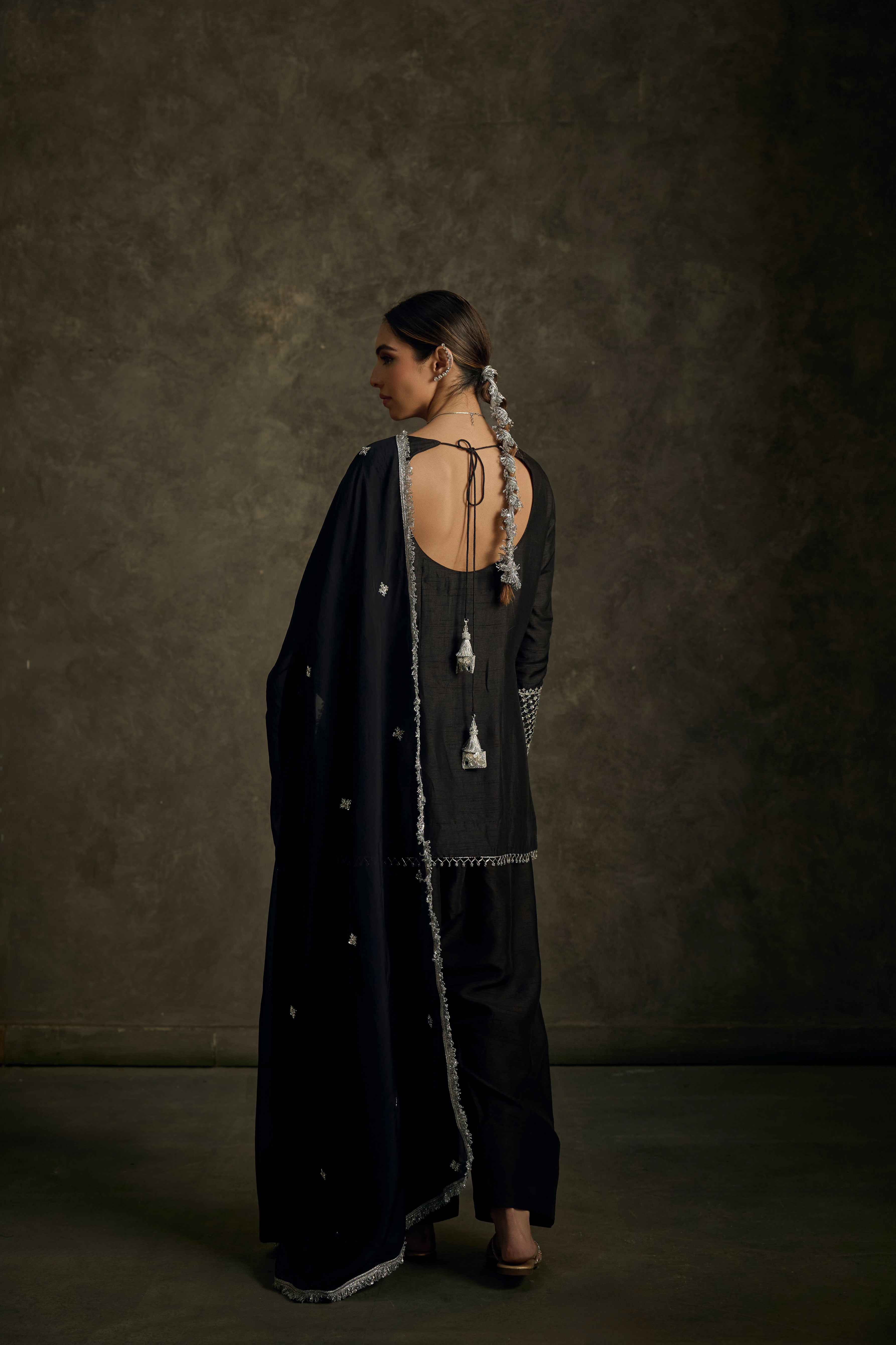 Zeeya - Black Zardozi Kurta Salwaar Set with Embroidered Dupatta